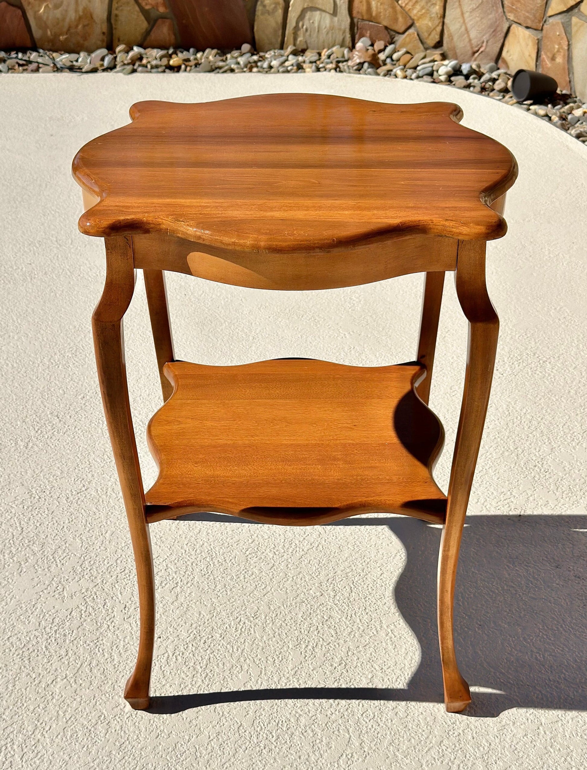 Vintage Solid Cherry Wood Tall French Accent Table
