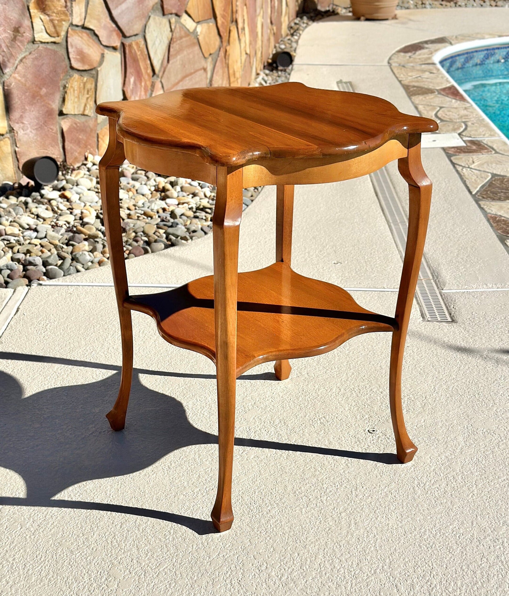 Vintage Solid Cherry Wood Tall French Accent Table