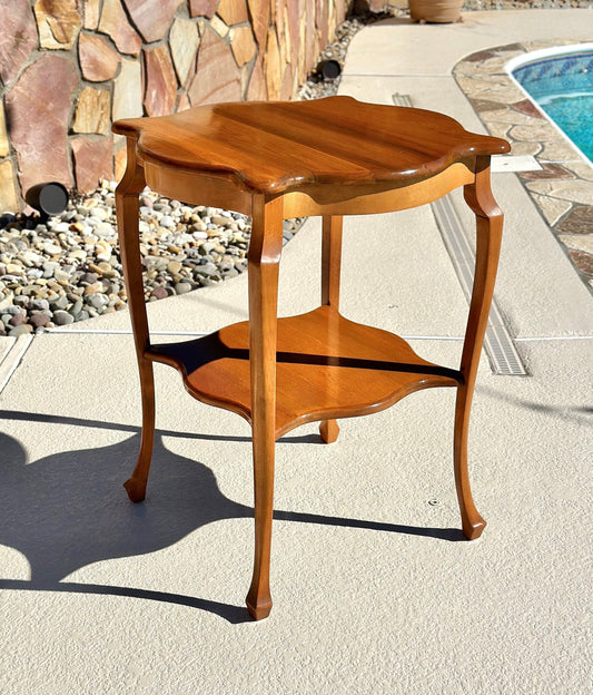 Vintage Solid Cherry Wood Tall French Accent Table