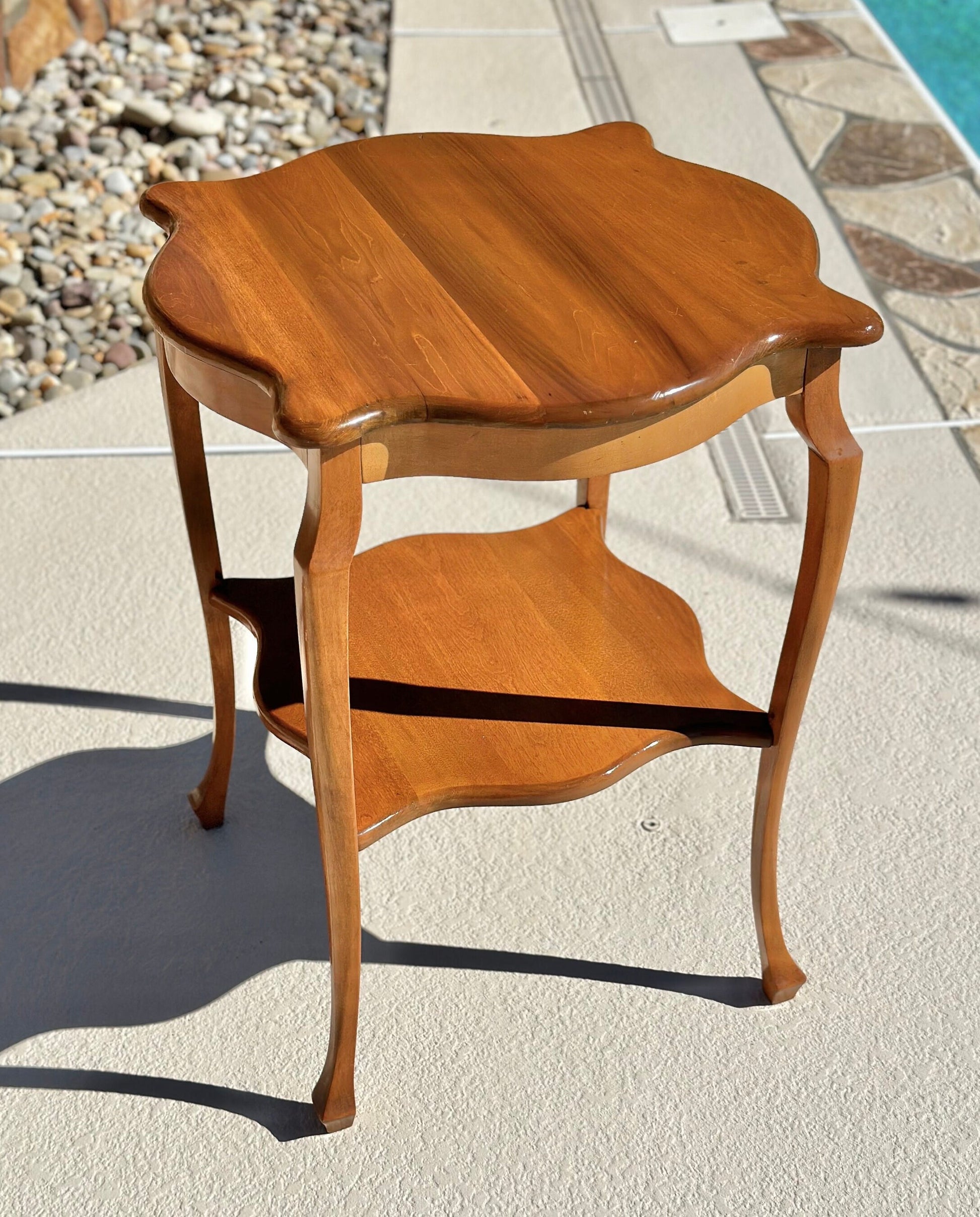 Vintage Solid Cherry Wood Tall French Accent Table