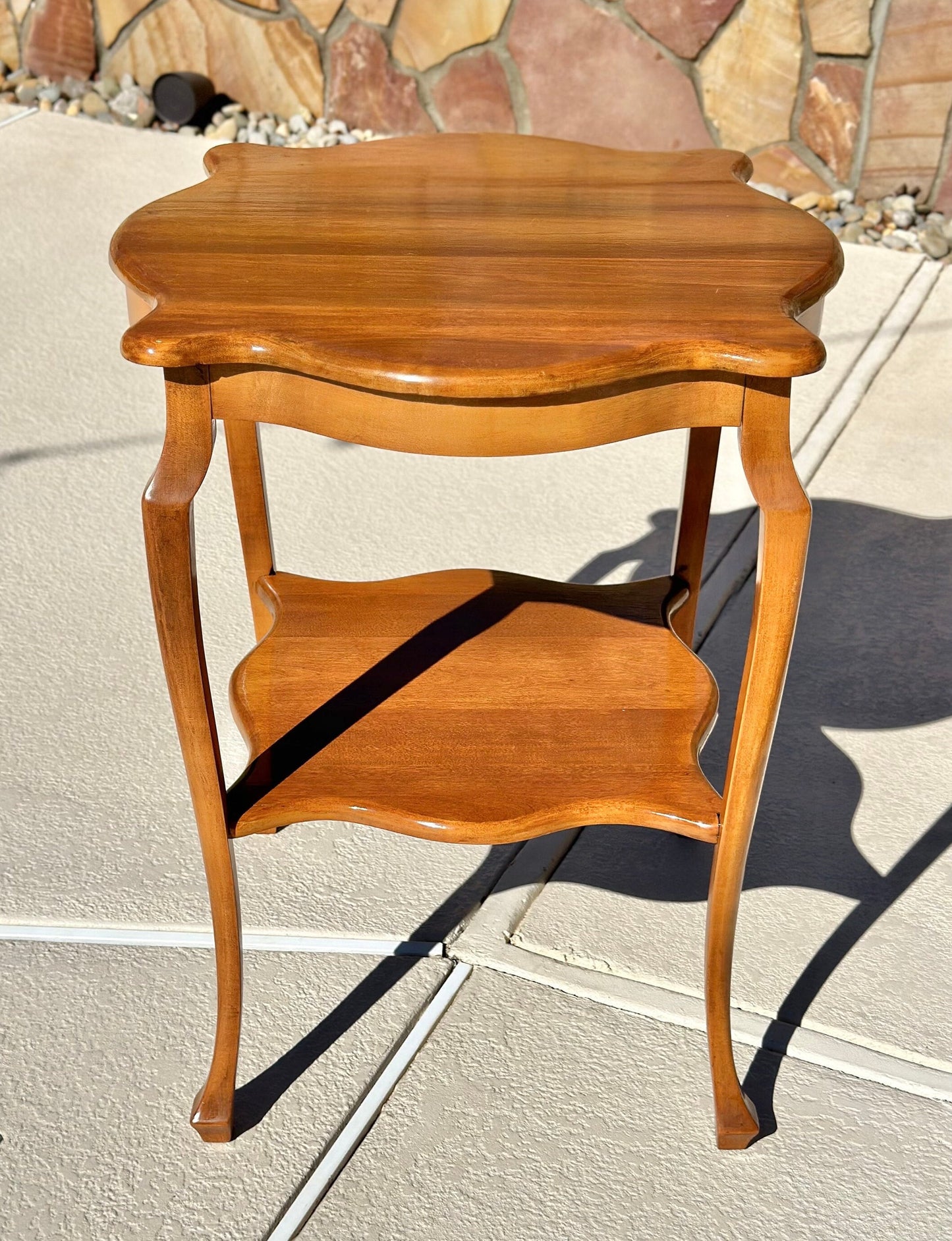 Vintage Solid Cherry Wood Tall French Accent Table
