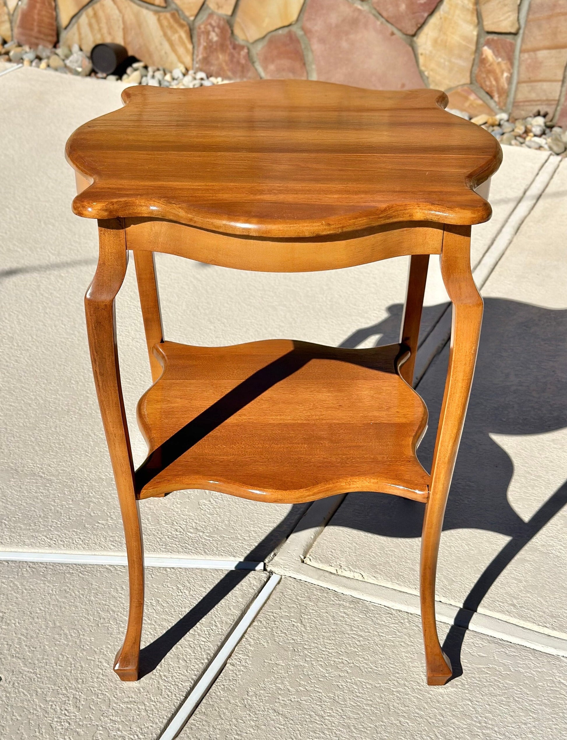 Vintage Solid Cherry Wood Tall French Accent Table