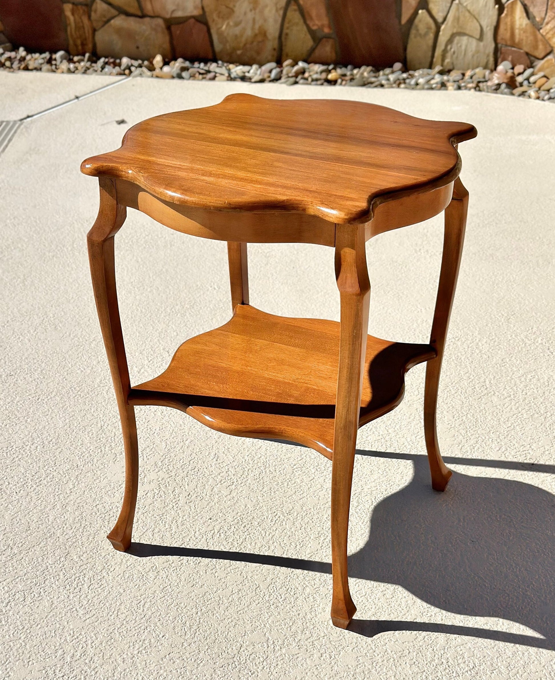 Vintage Solid Cherry Wood Tall French Accent Table