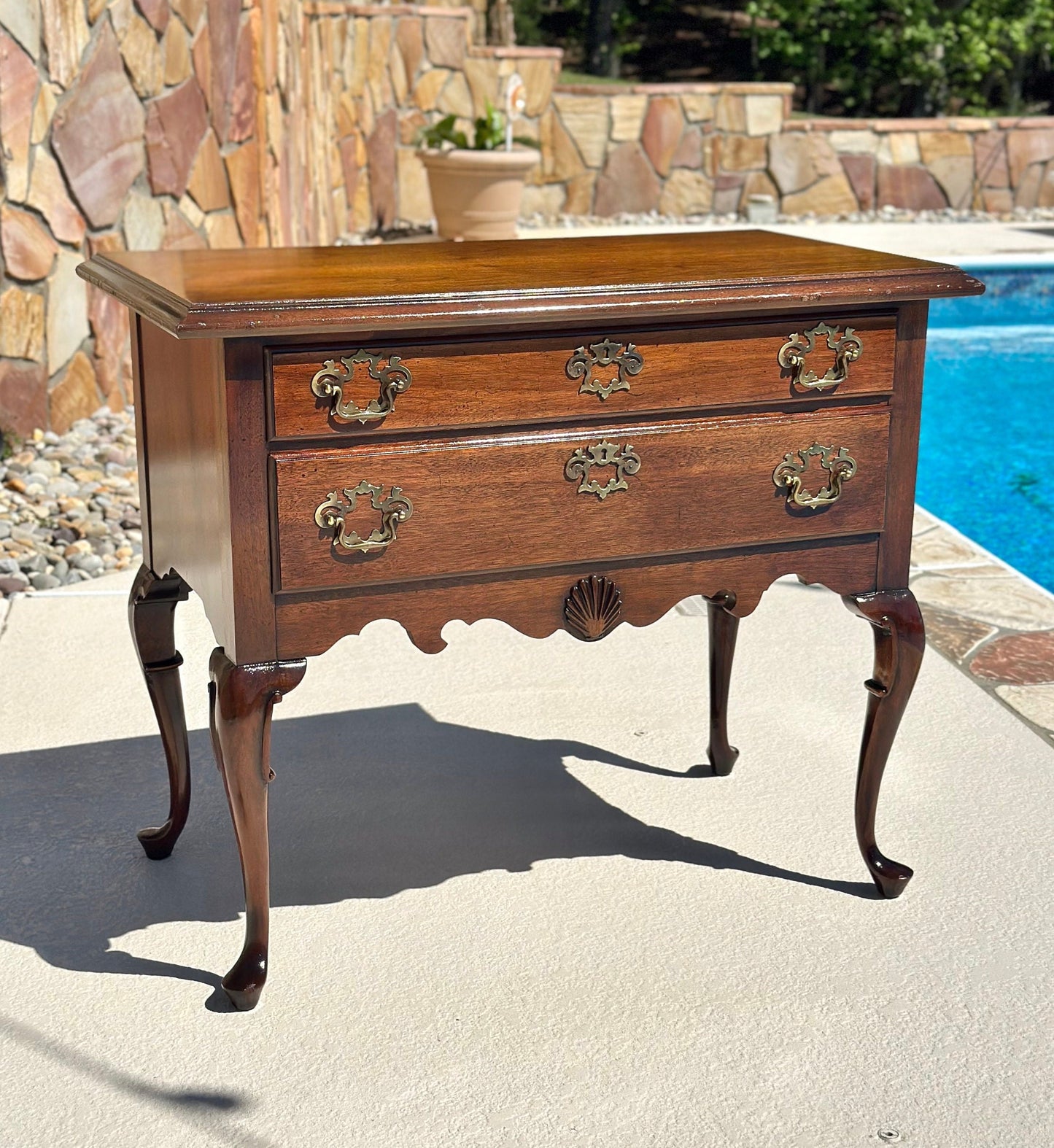 Vintage Walnut Two Drawer Lowboy Console Table