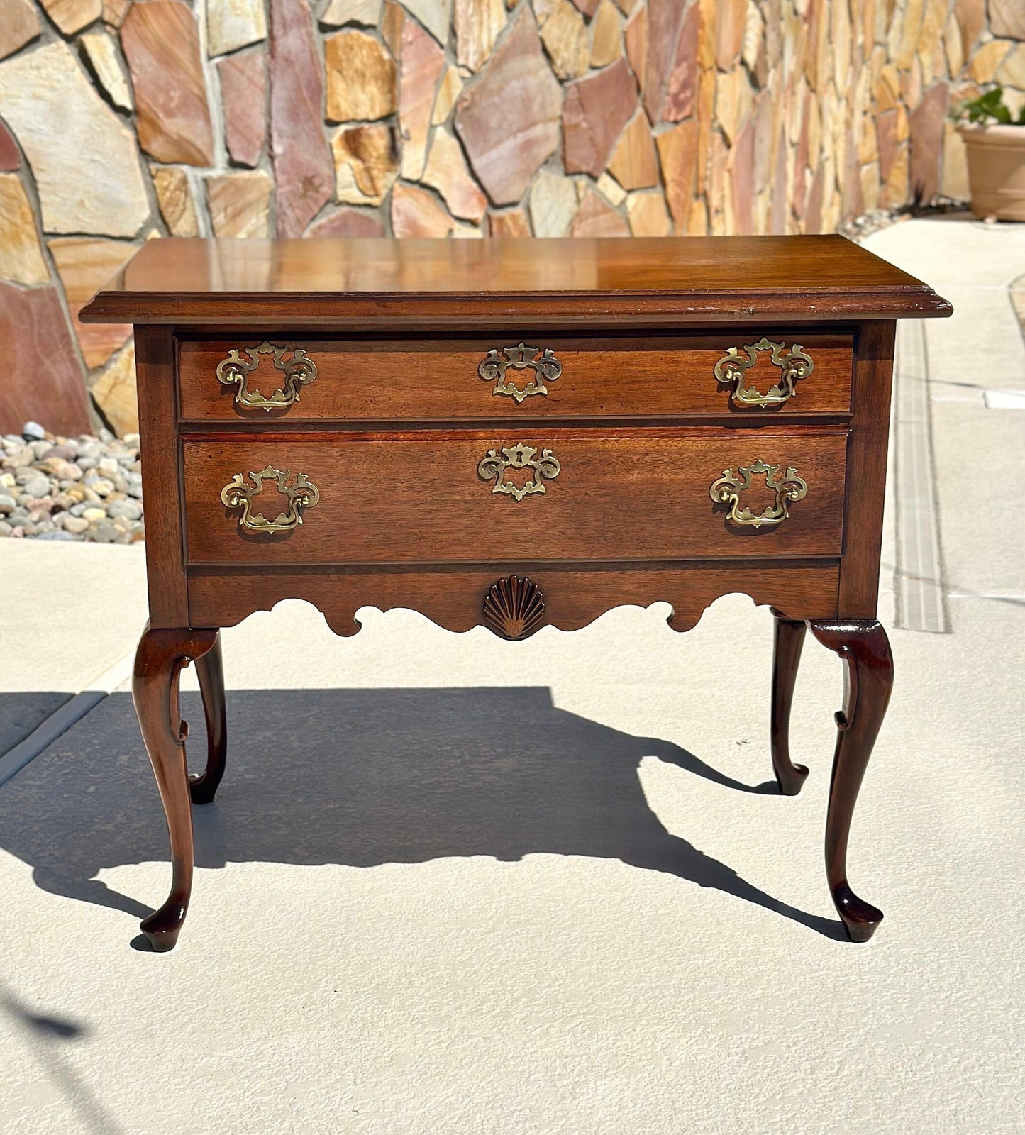 Vintage Walnut Two Drawer Lowboy Console Table