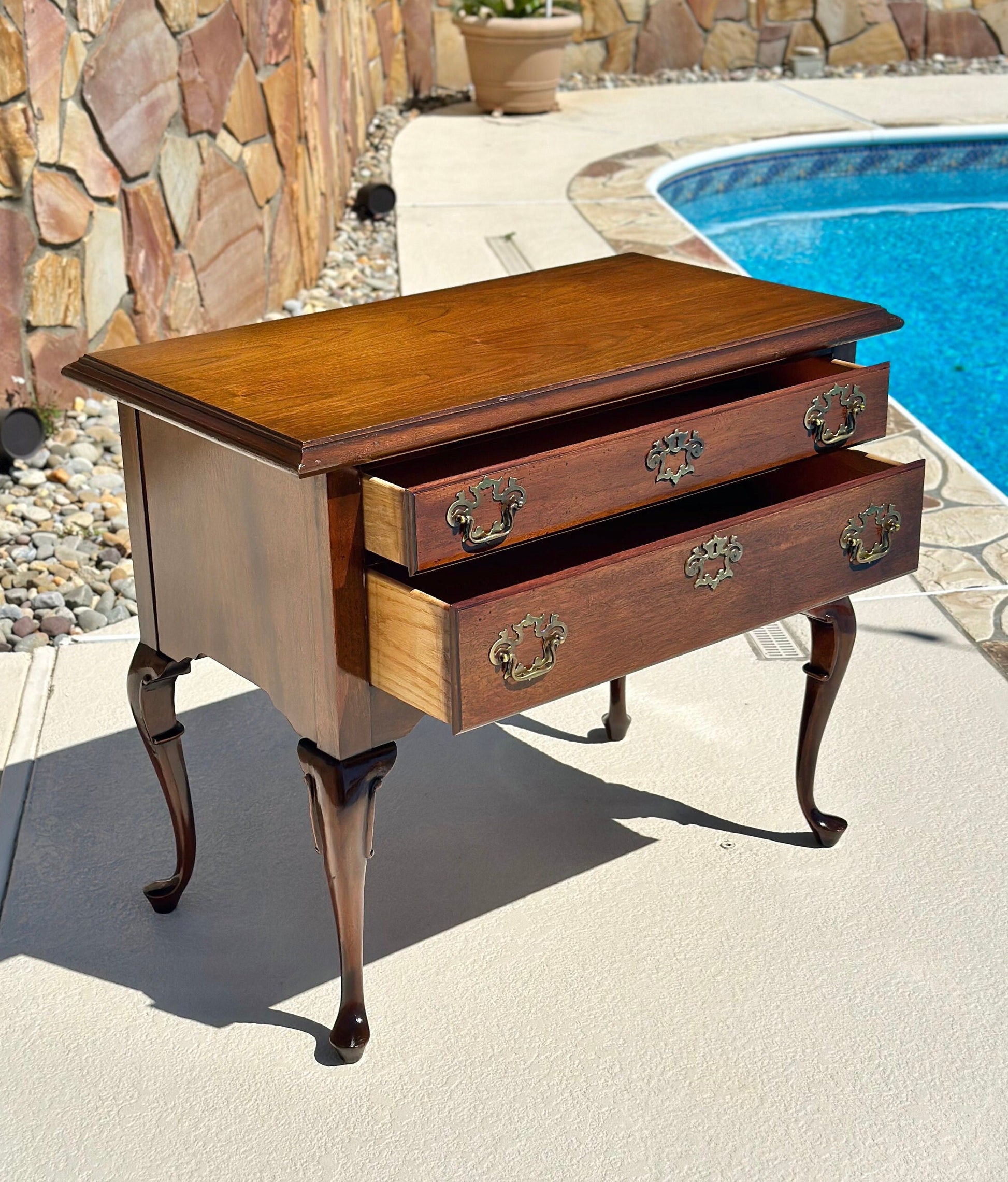 Vintage Walnut Two Drawer Lowboy Console Table