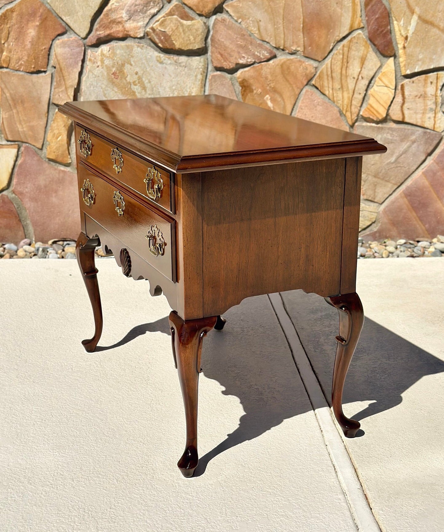 Vintage Walnut Two Drawer Lowboy Console Table