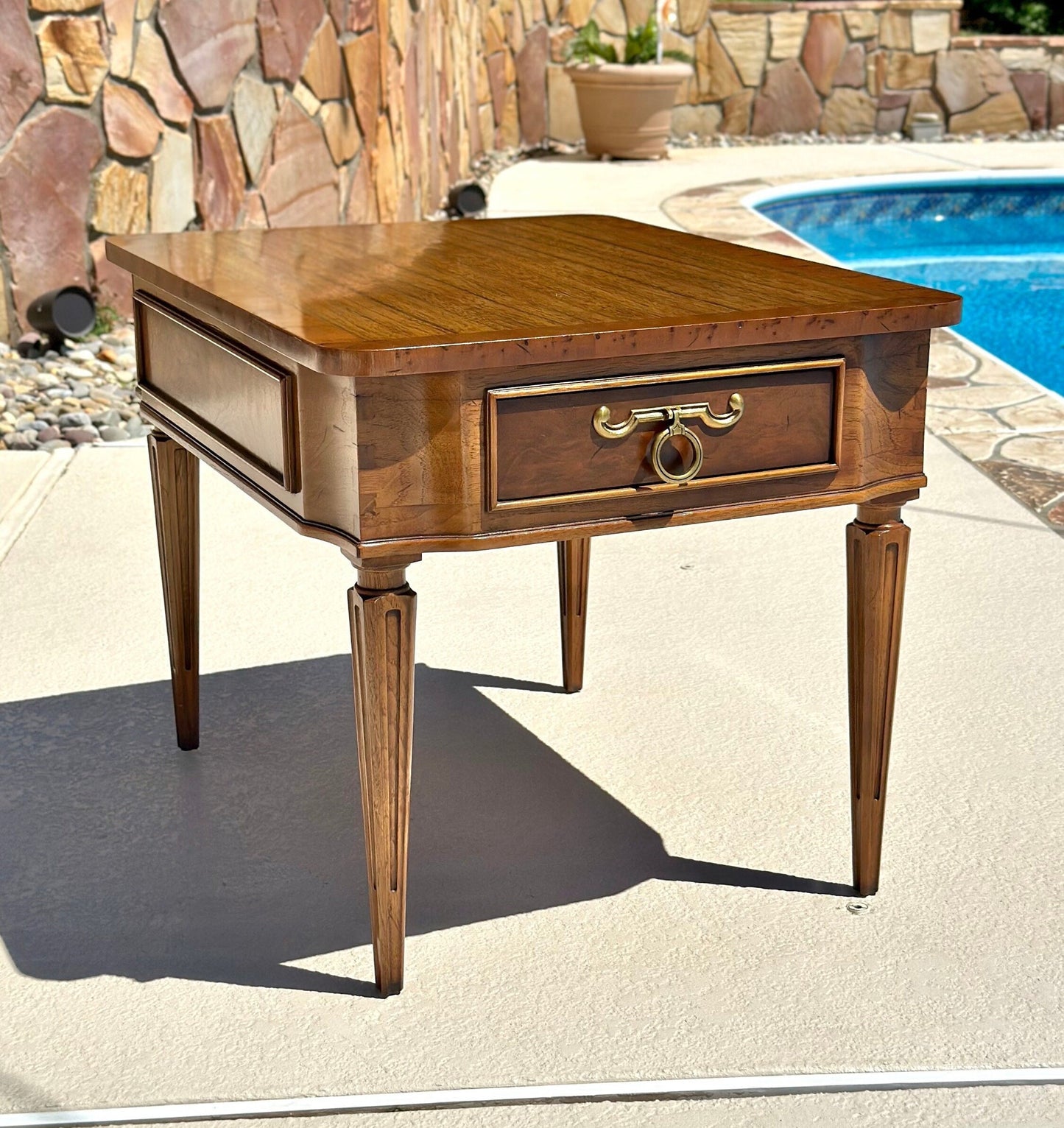 Vintage Rectangular Walnut Single Drawer Side Table by Tomlinson