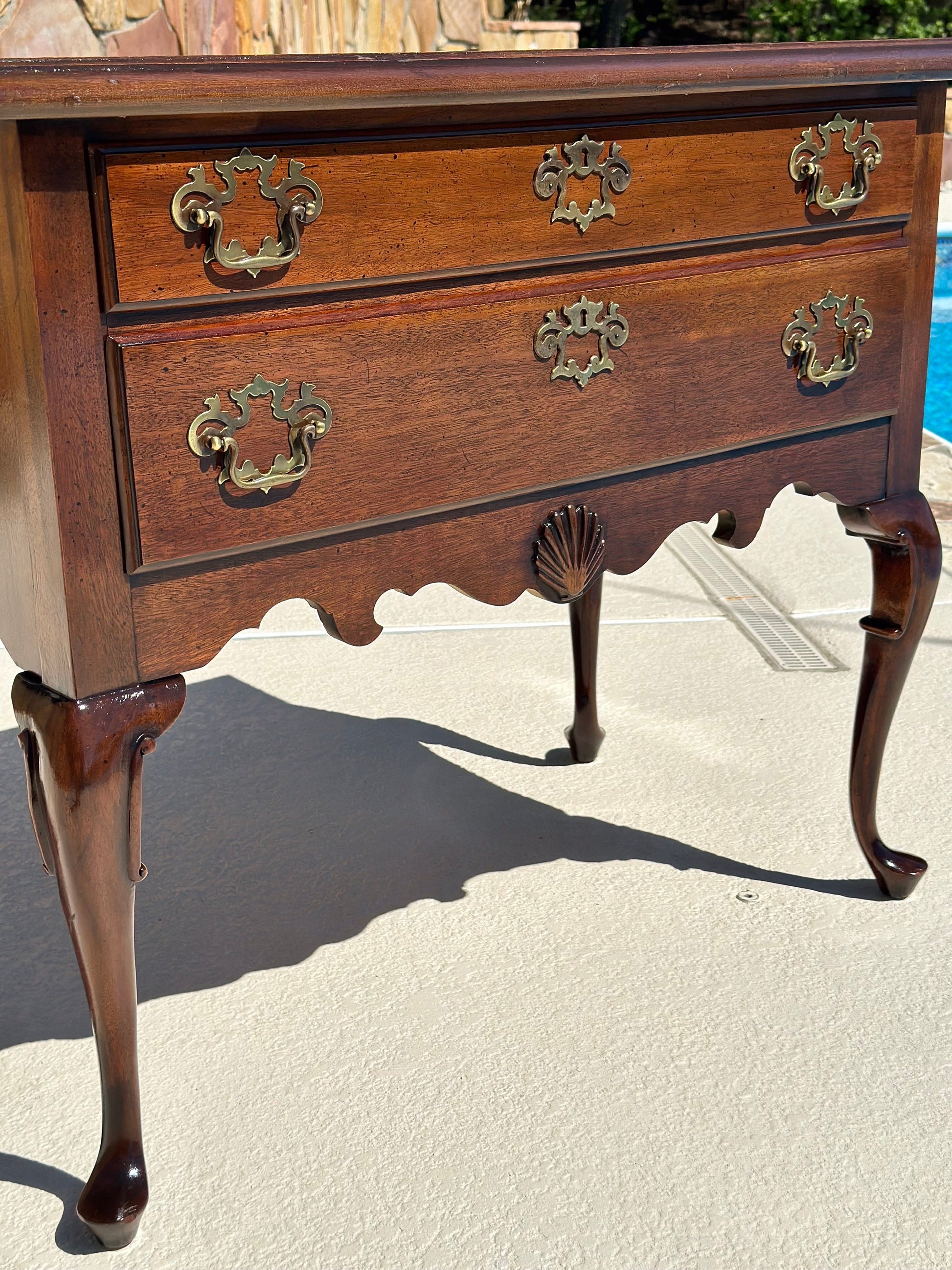 Vintage Walnut Two Drawer Lowboy Console Table