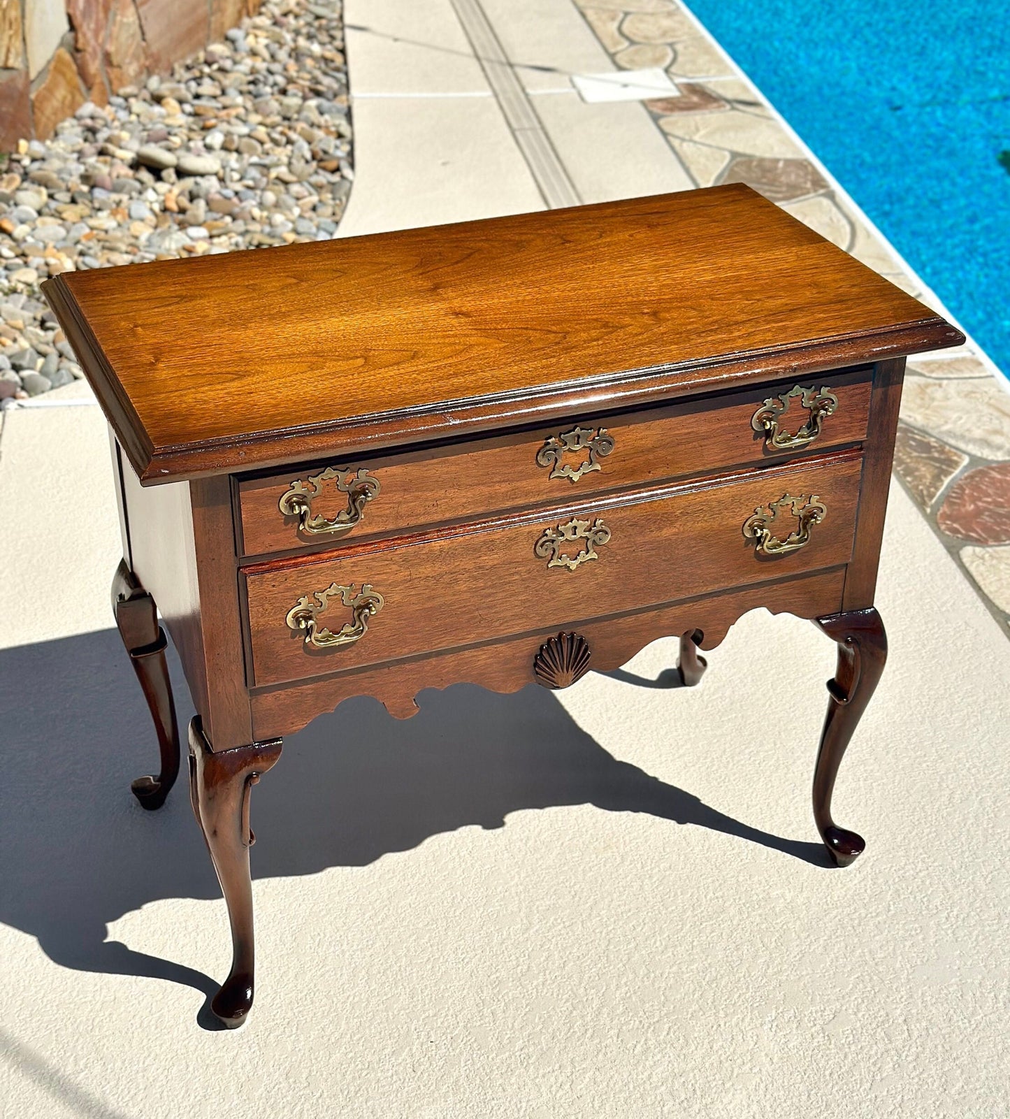 Vintage Walnut Two Drawer Lowboy Console Table