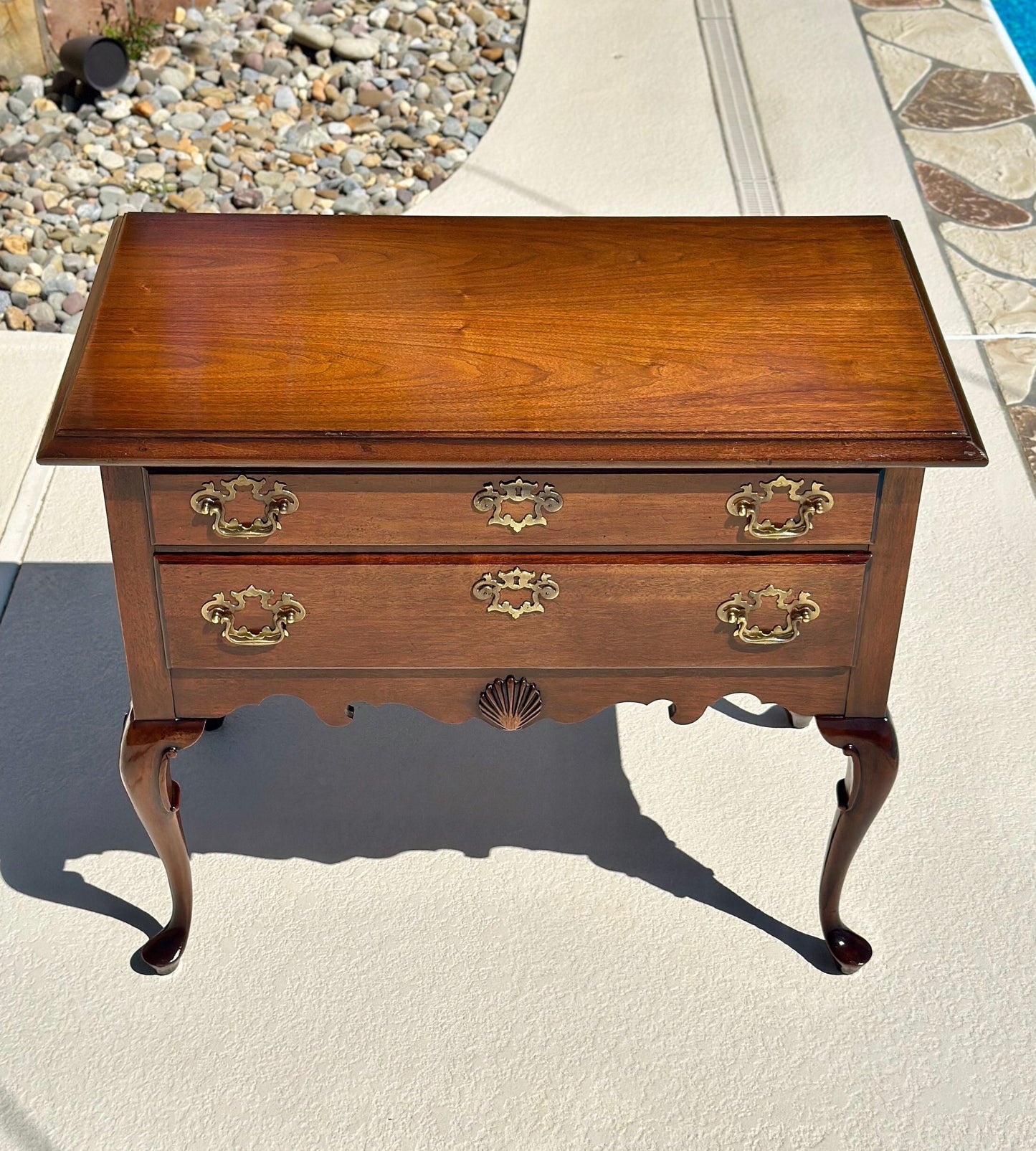 Vintage Walnut Two Drawer Lowboy Console Table