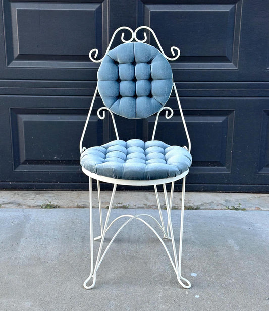 Vintage Tufted Blue Velvet Vanity Accent Chair