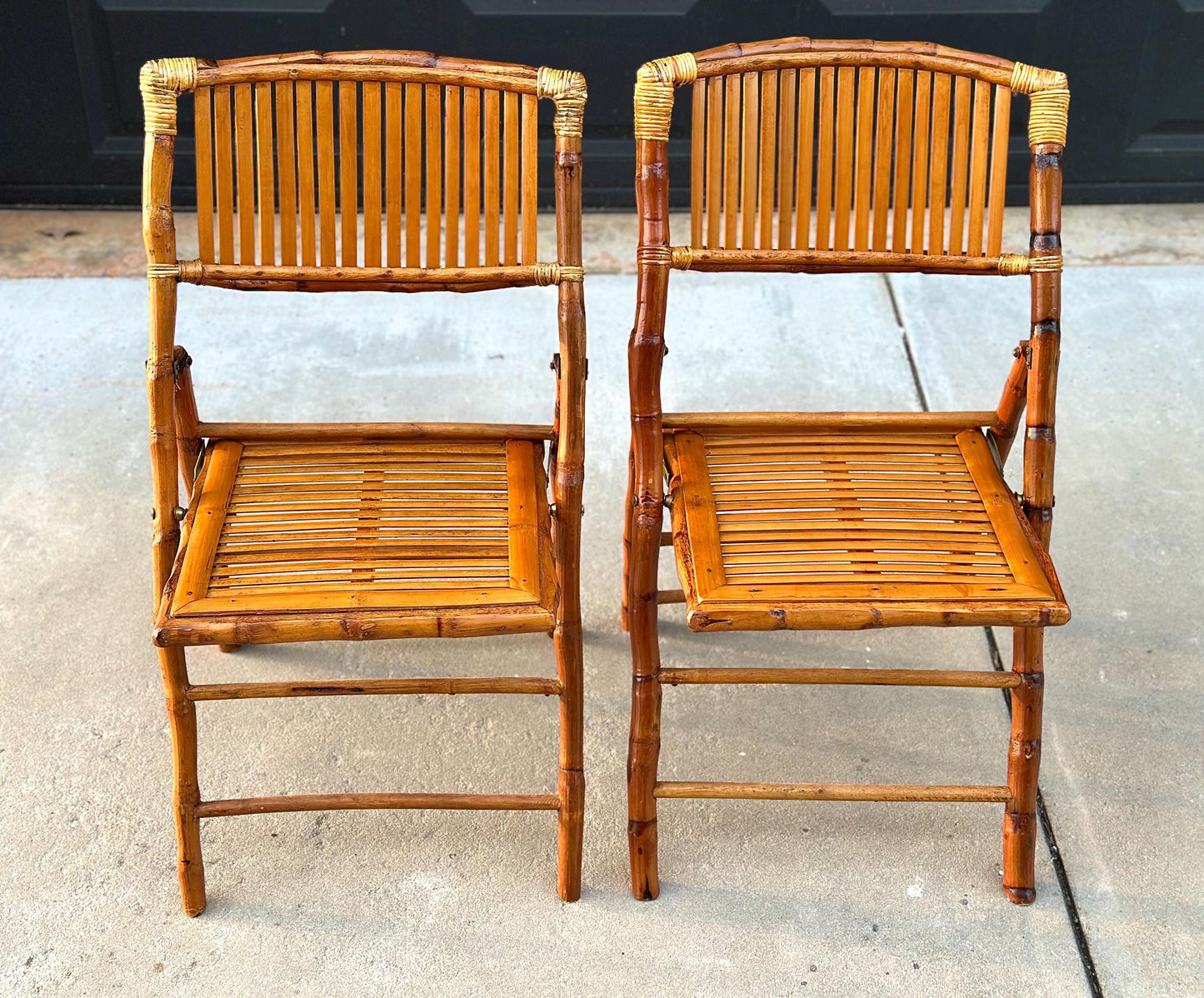 Pair of Vintage Folding Tortoiseshell Bamboo Chairs