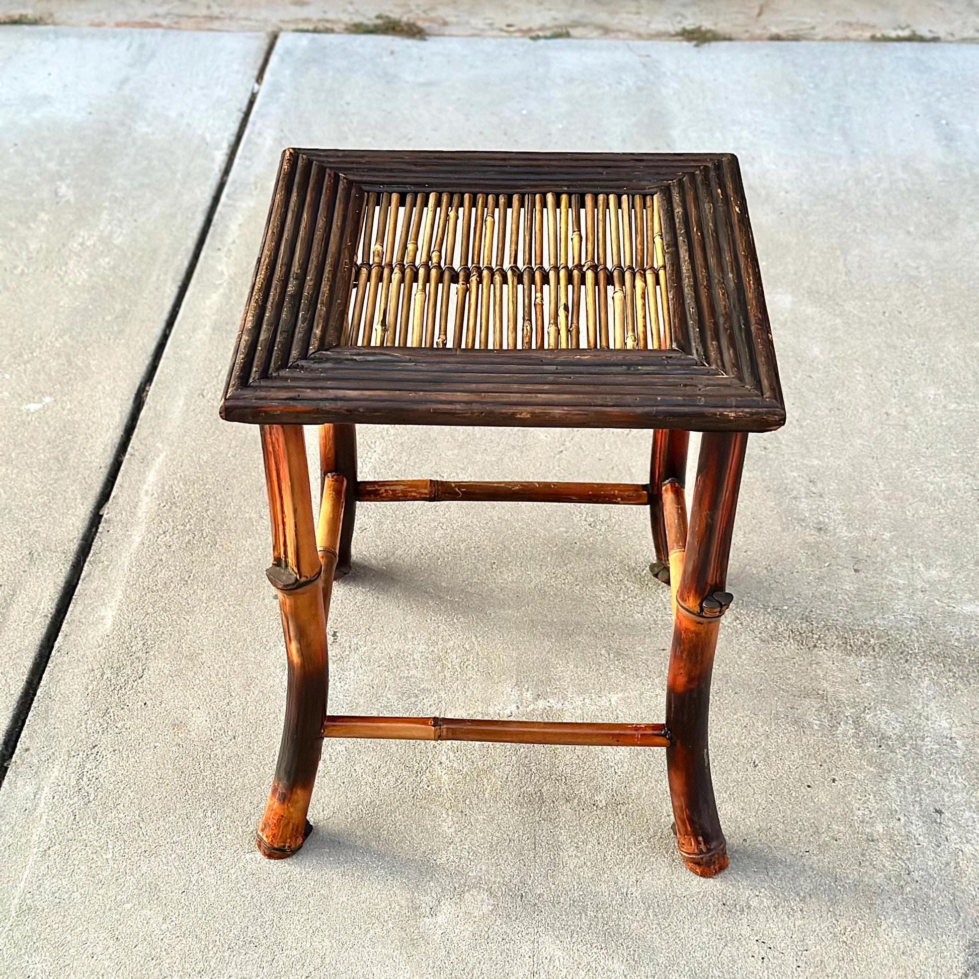 Vintage Burnished Bamboo Accent Side Table