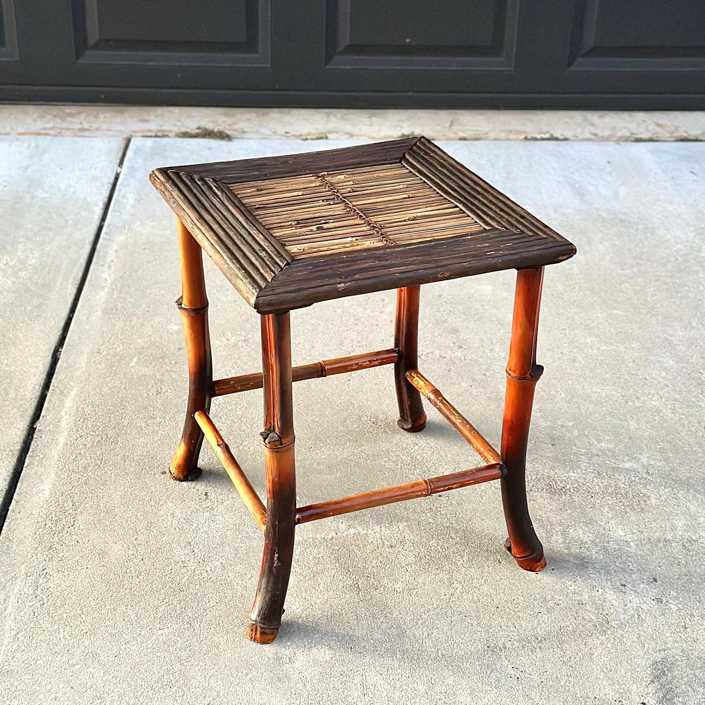 Vintage Burnished Bamboo Accent Side Table