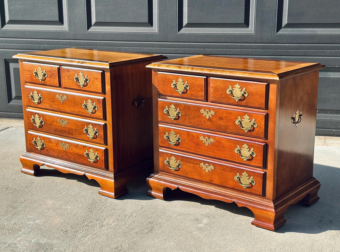 Pair of Vintage Solid Cherry Four Drawer Traditional Nightstands