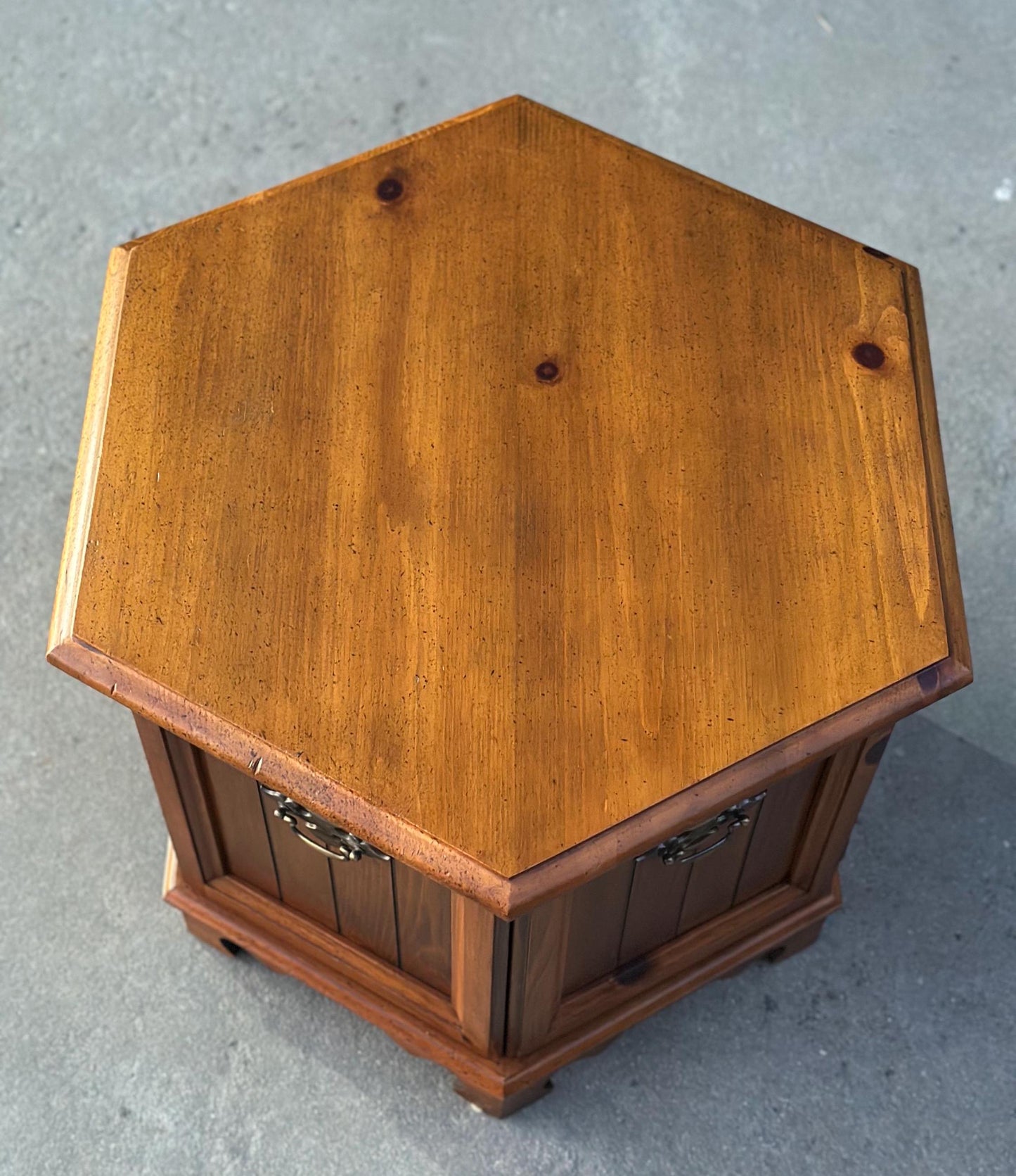 Vintage Oak Hexagon Cabinet End Table