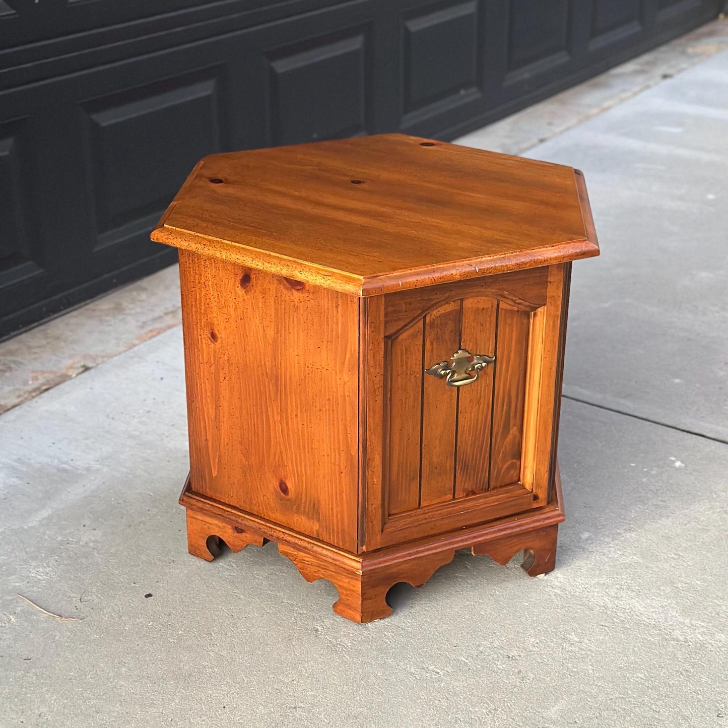 Vintage Oak Hexagon Cabinet End Table