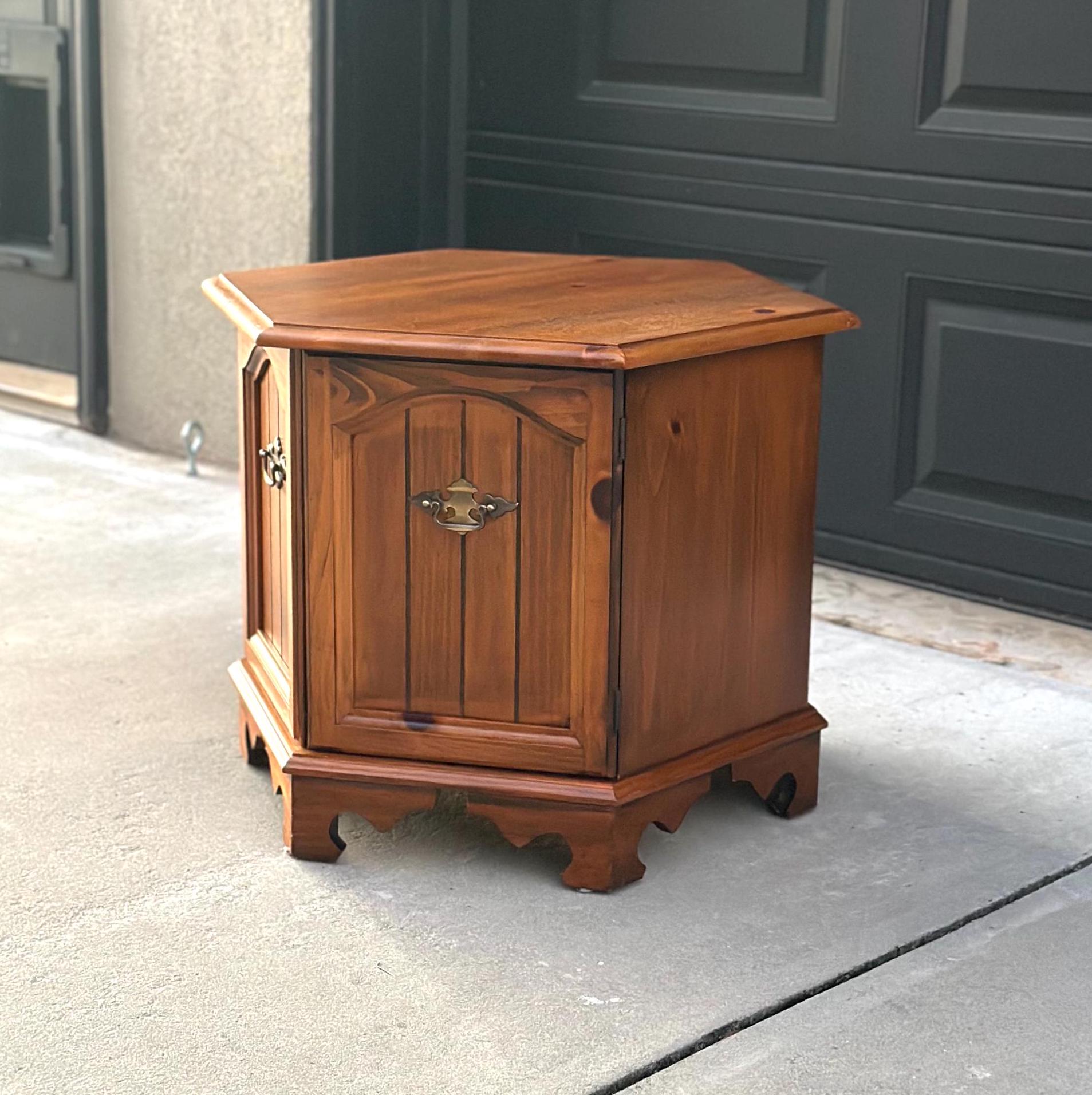 Vintage Oak Hexagon Cabinet End Table