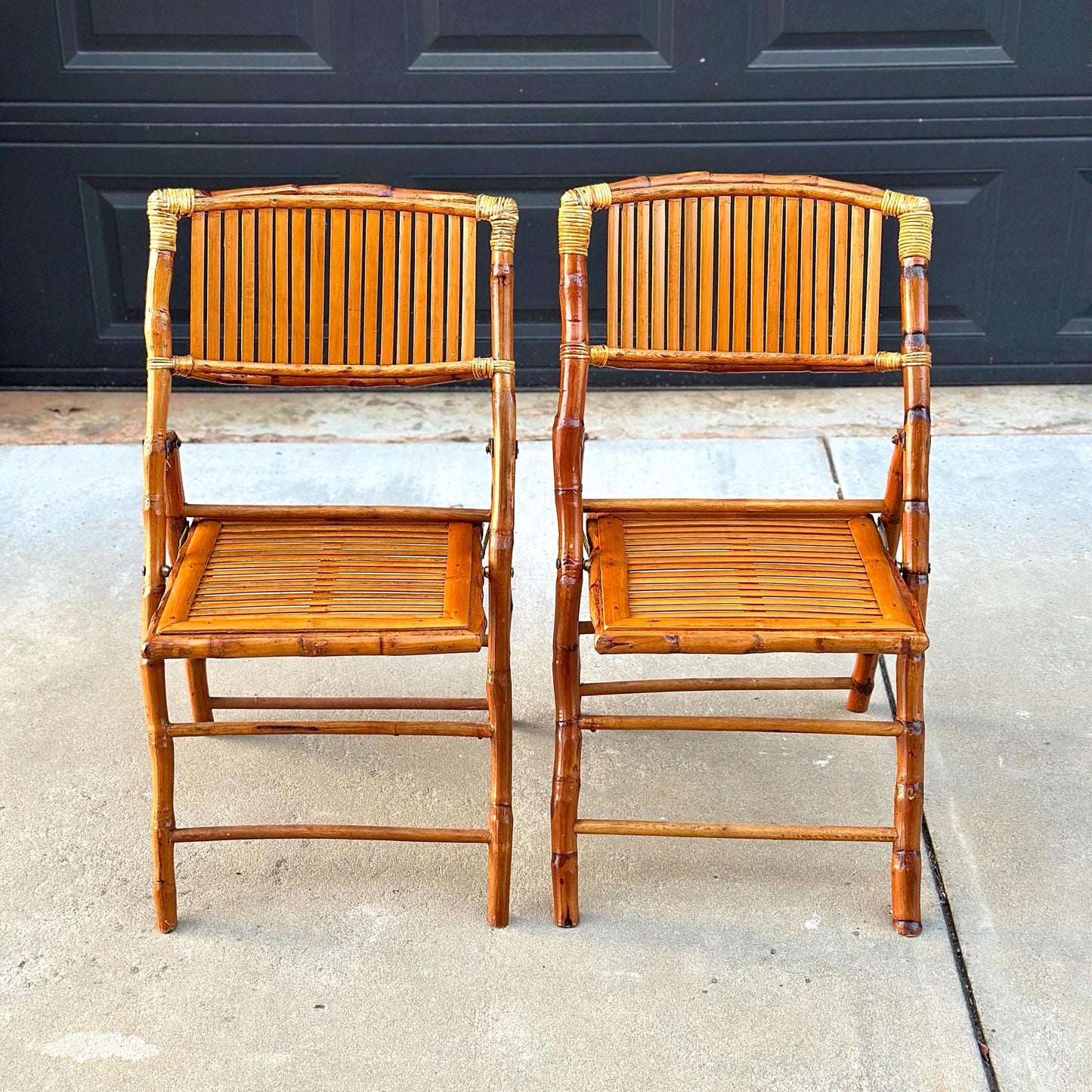 Pair of Vintage Folding Tortoiseshell Bamboo Chairs