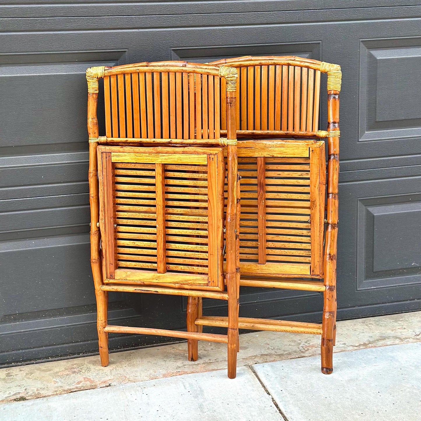 Pair of Vintage Folding Tortoiseshell Bamboo Chairs