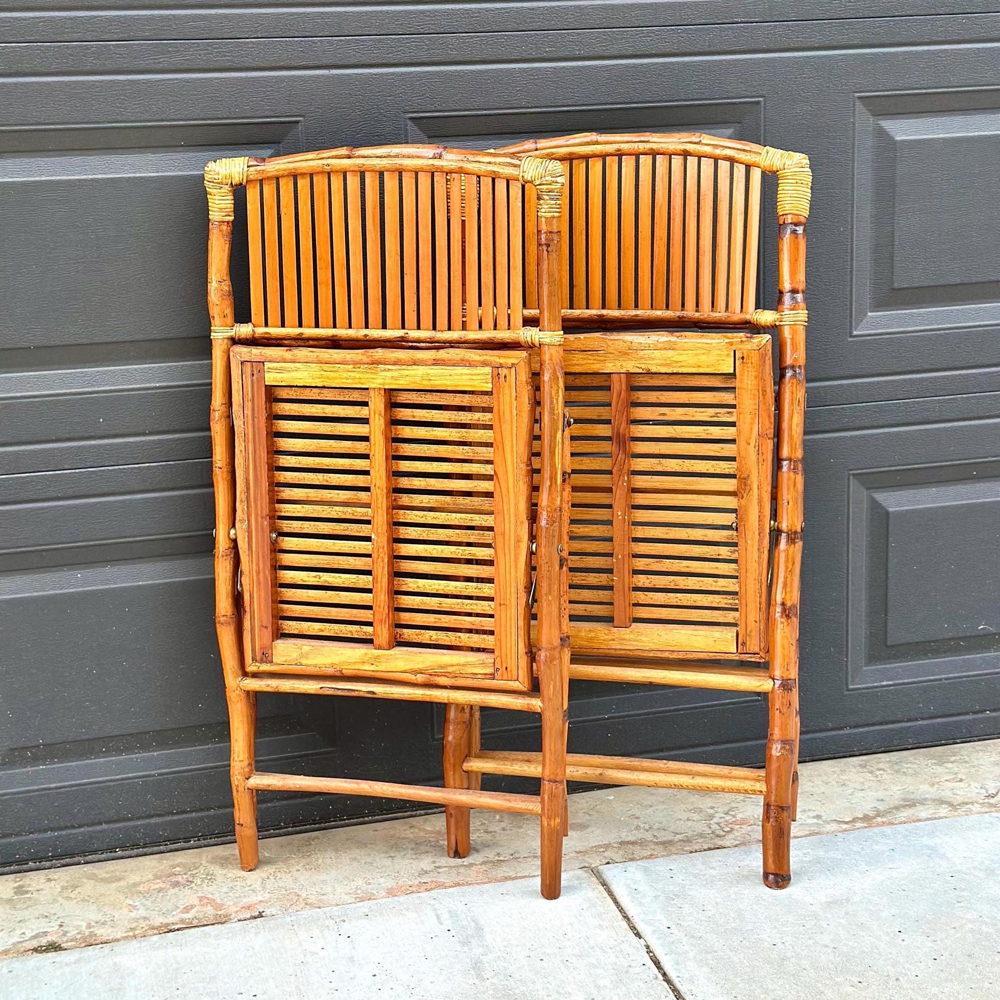 Pair of Vintage Folding Tortoiseshell Bamboo Chairs