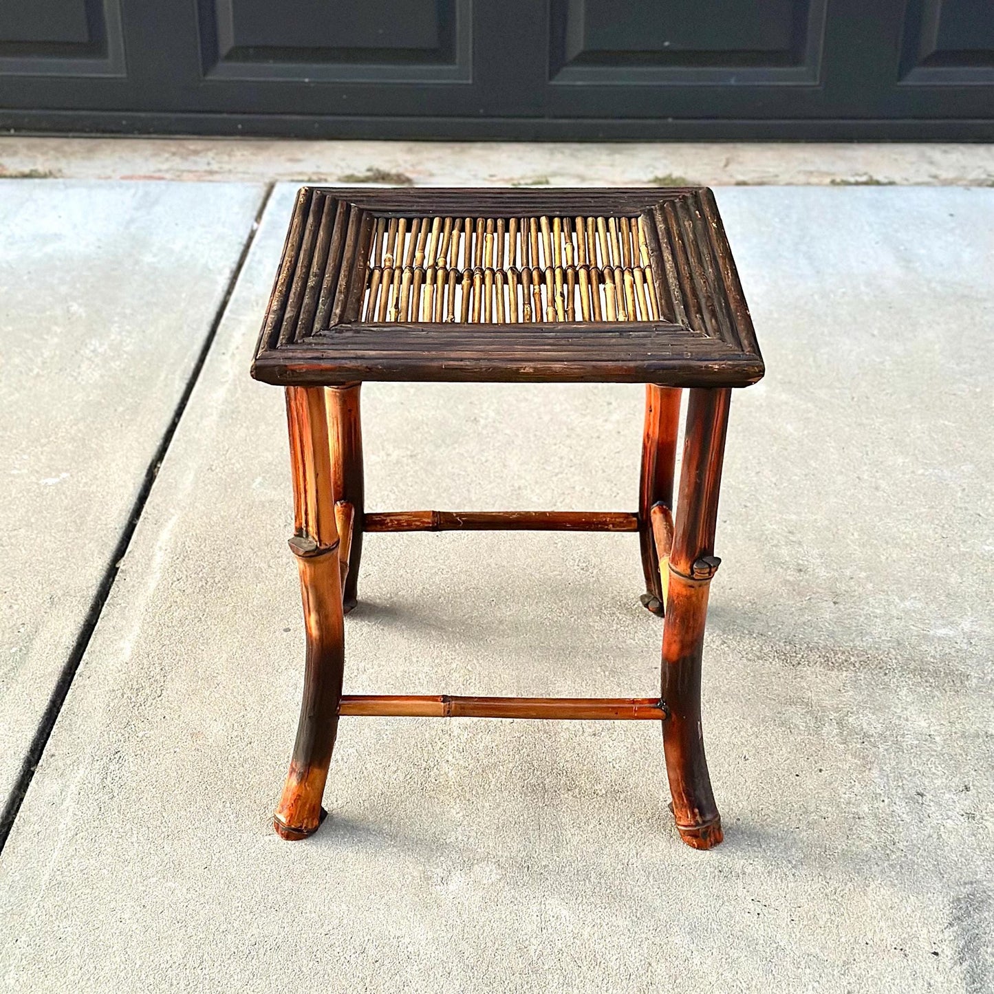 Vintage Burnished Bamboo Accent Side Table