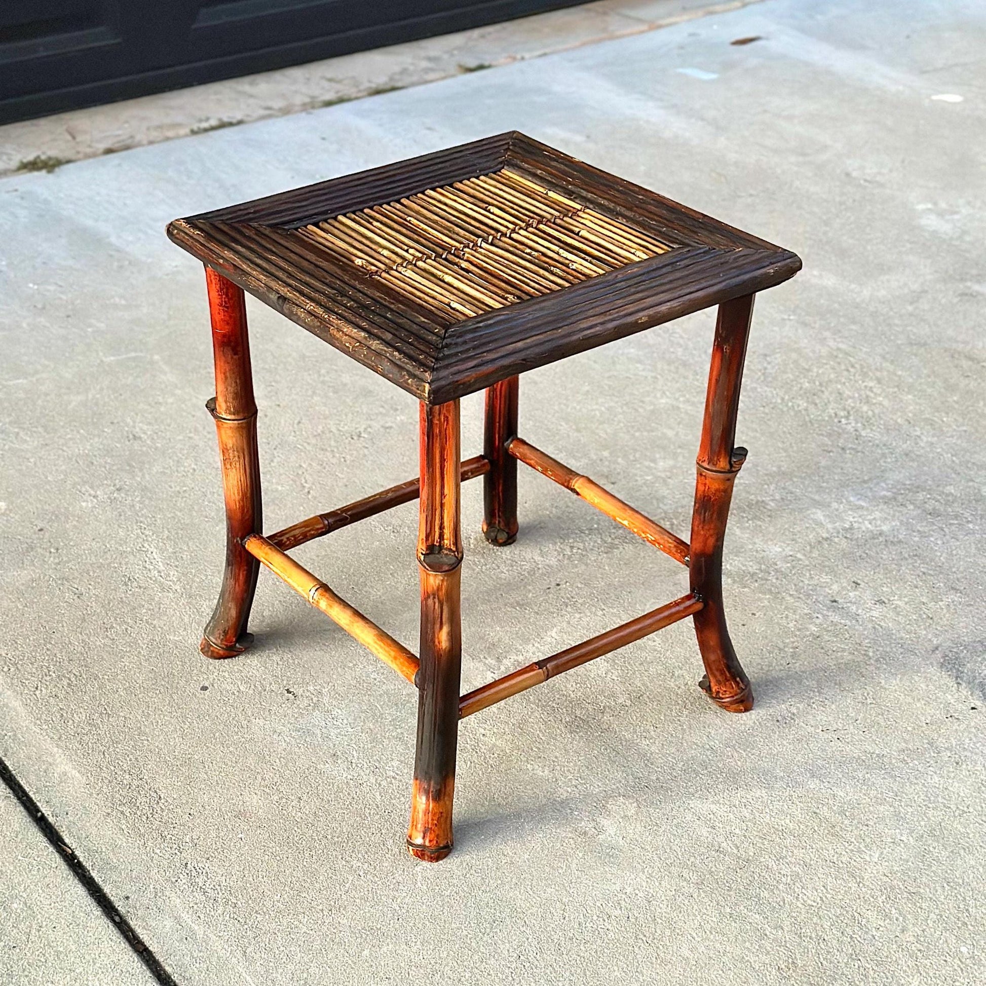 Vintage Burnished Bamboo Accent Side Table