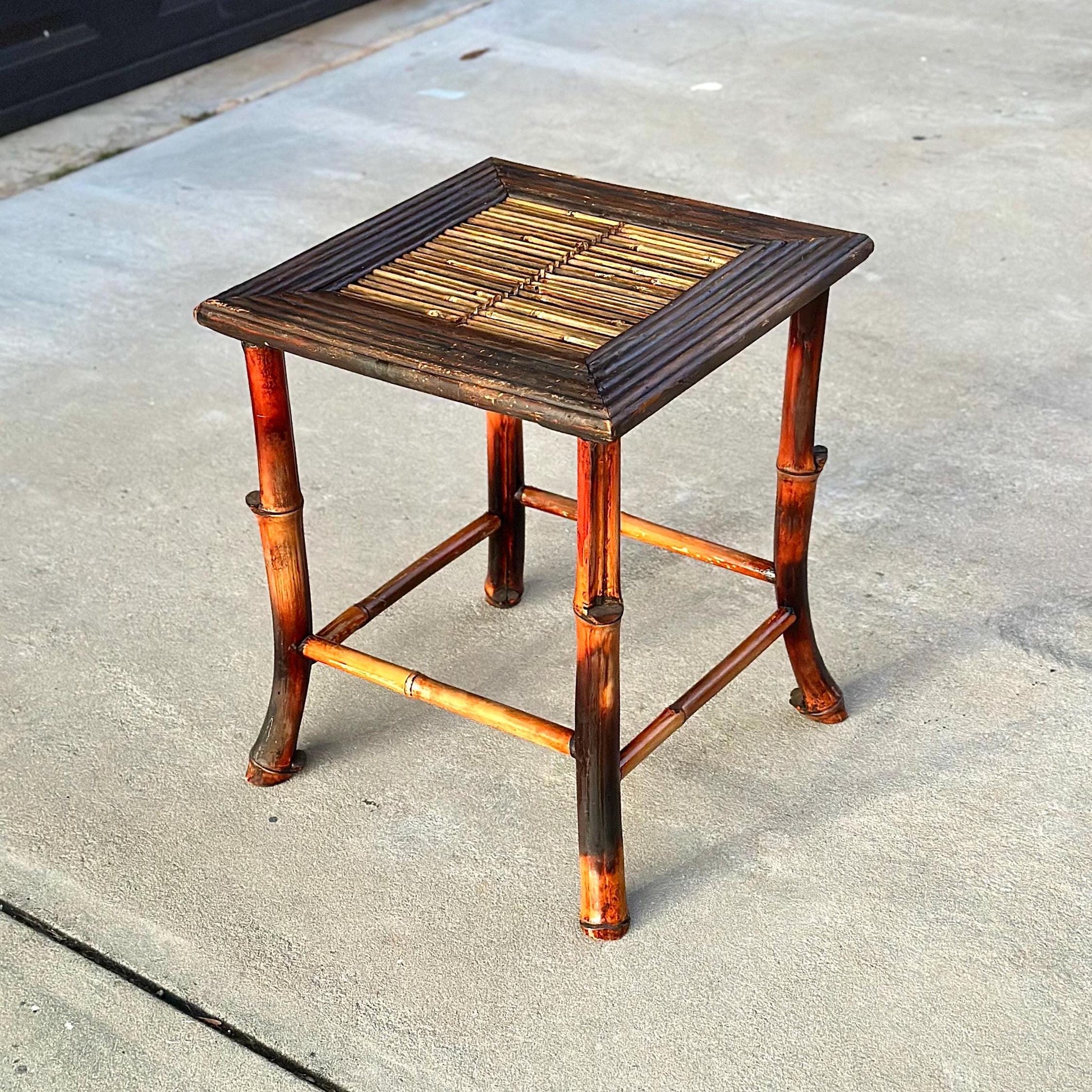 Vintage Burnished Bamboo Accent Side Table