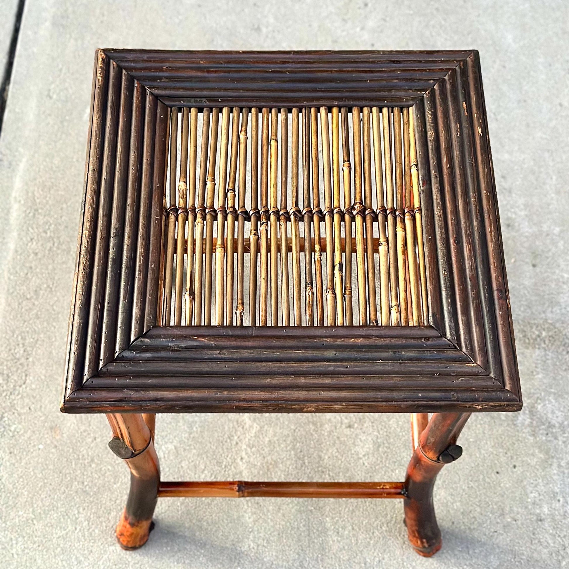 Vintage Burnished Bamboo Accent Side Table