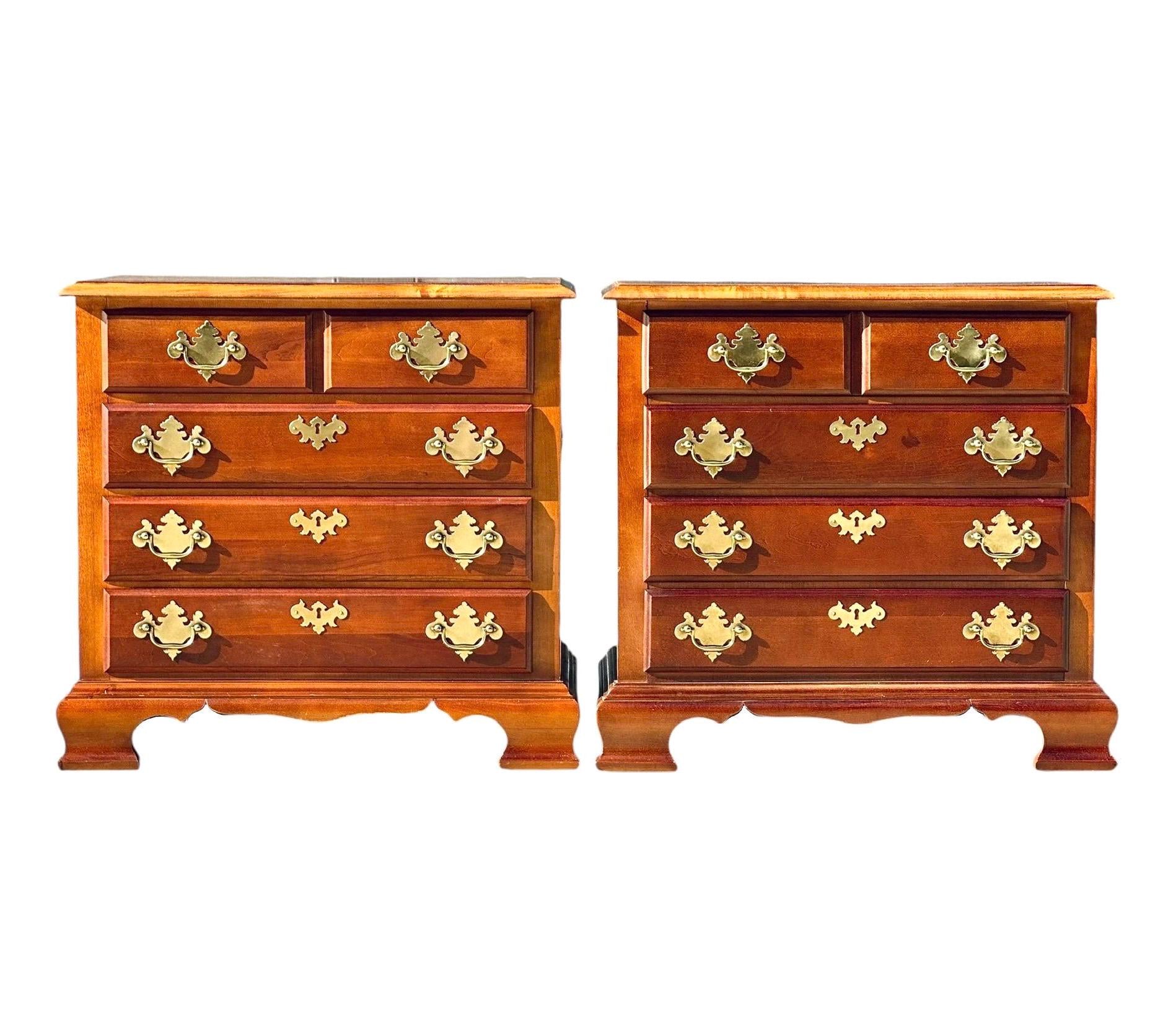 Pair of Vintage Solid Cherry Four Drawer Traditional Nightstands