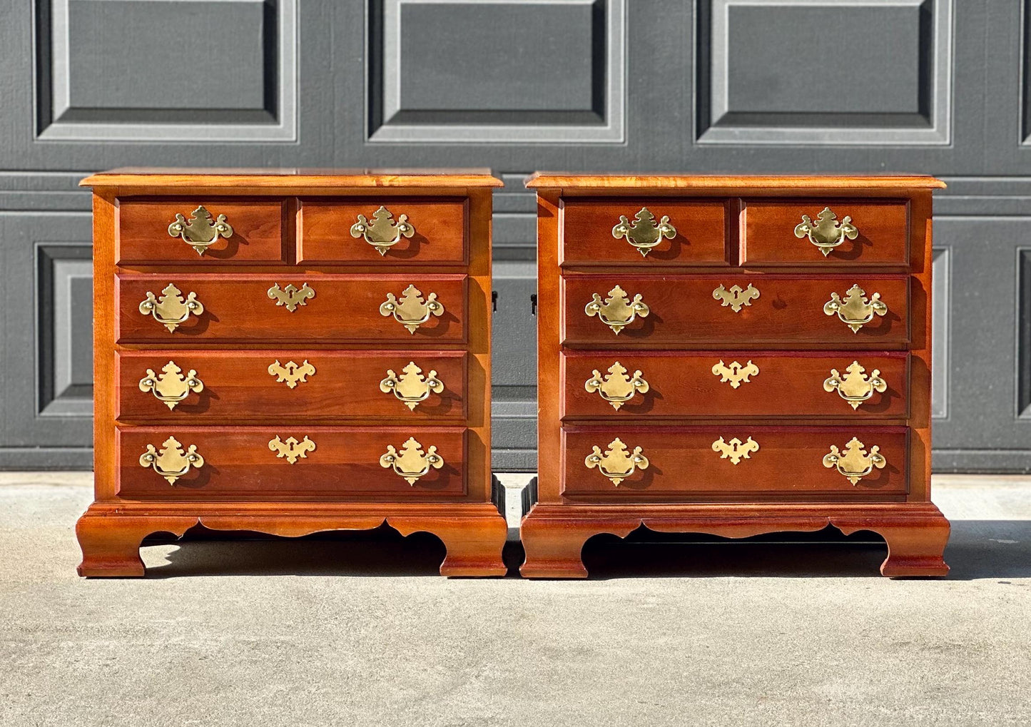 Pair of Vintage Solid Cherry Four Drawer Traditional Nightstands