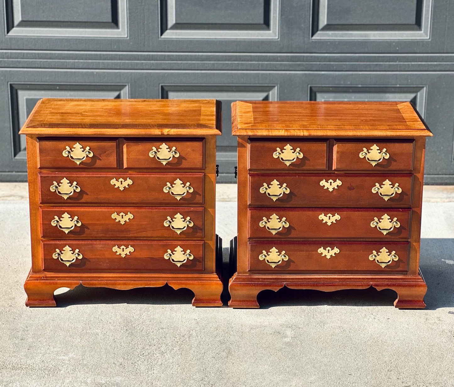 Pair of Vintage Solid Cherry Four Drawer Traditional Nightstands