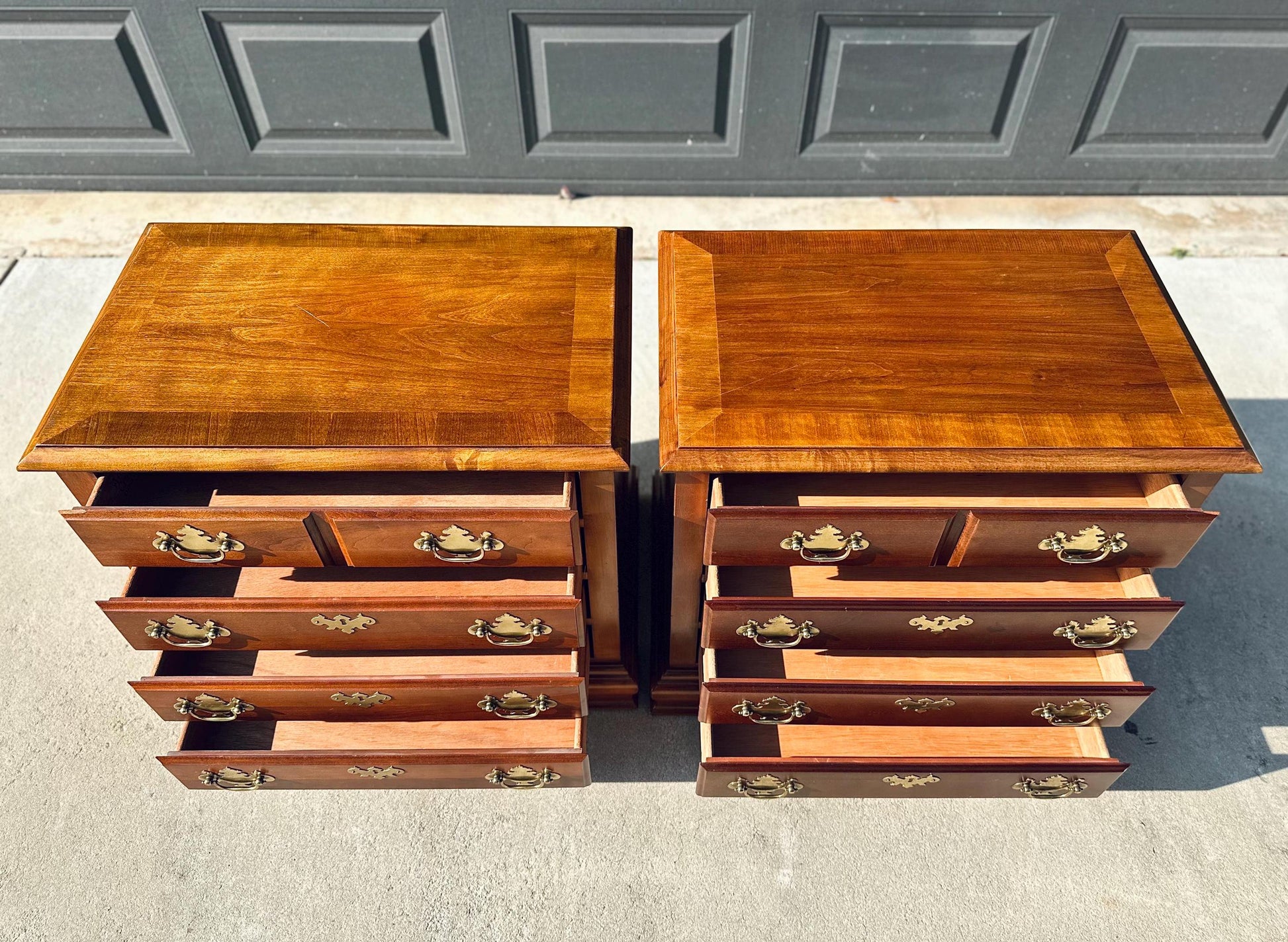 Pair of Vintage Solid Cherry Four Drawer Traditional Nightstands