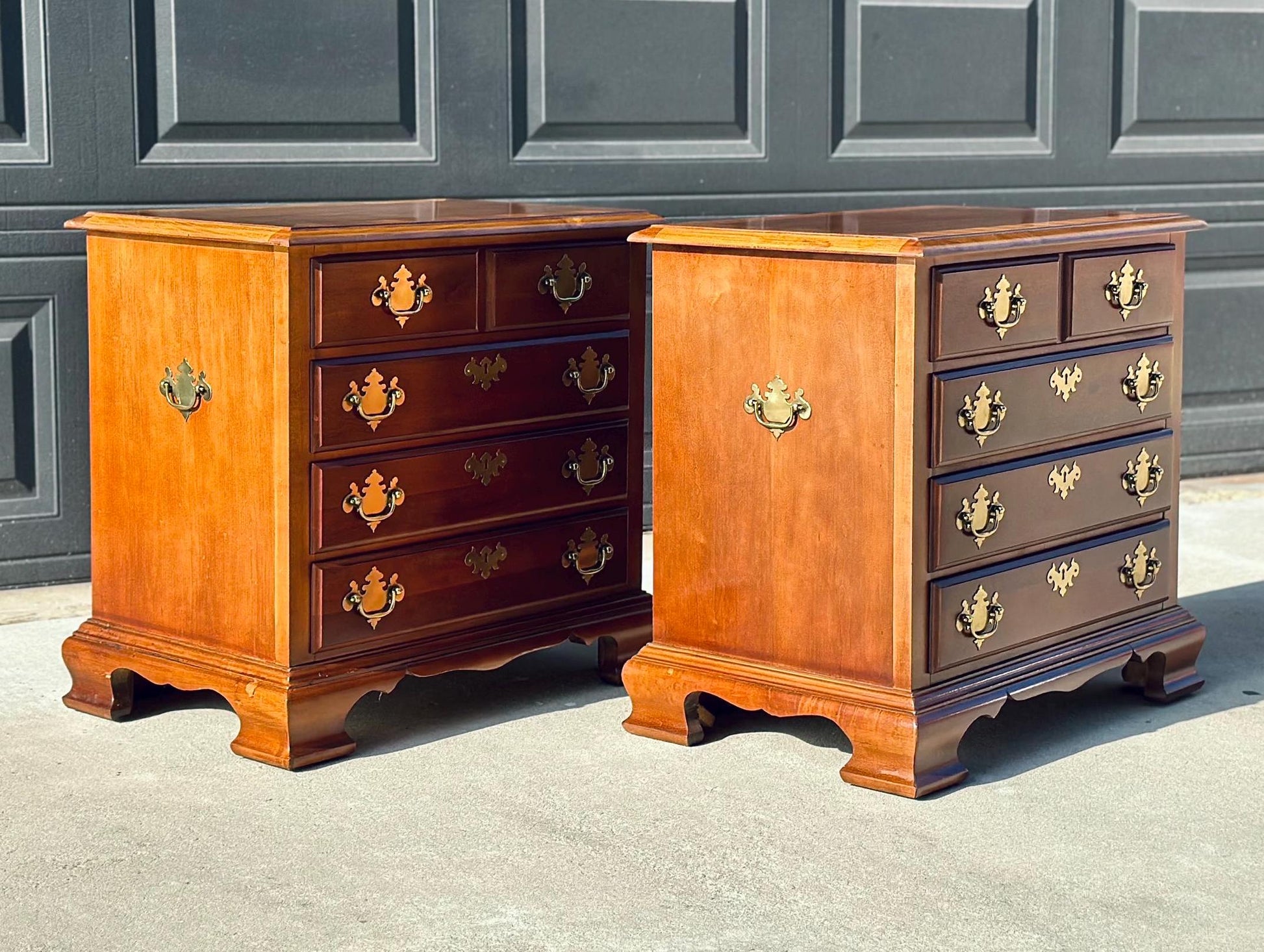 Pair of Vintage Solid Cherry Four Drawer Traditional Nightstands