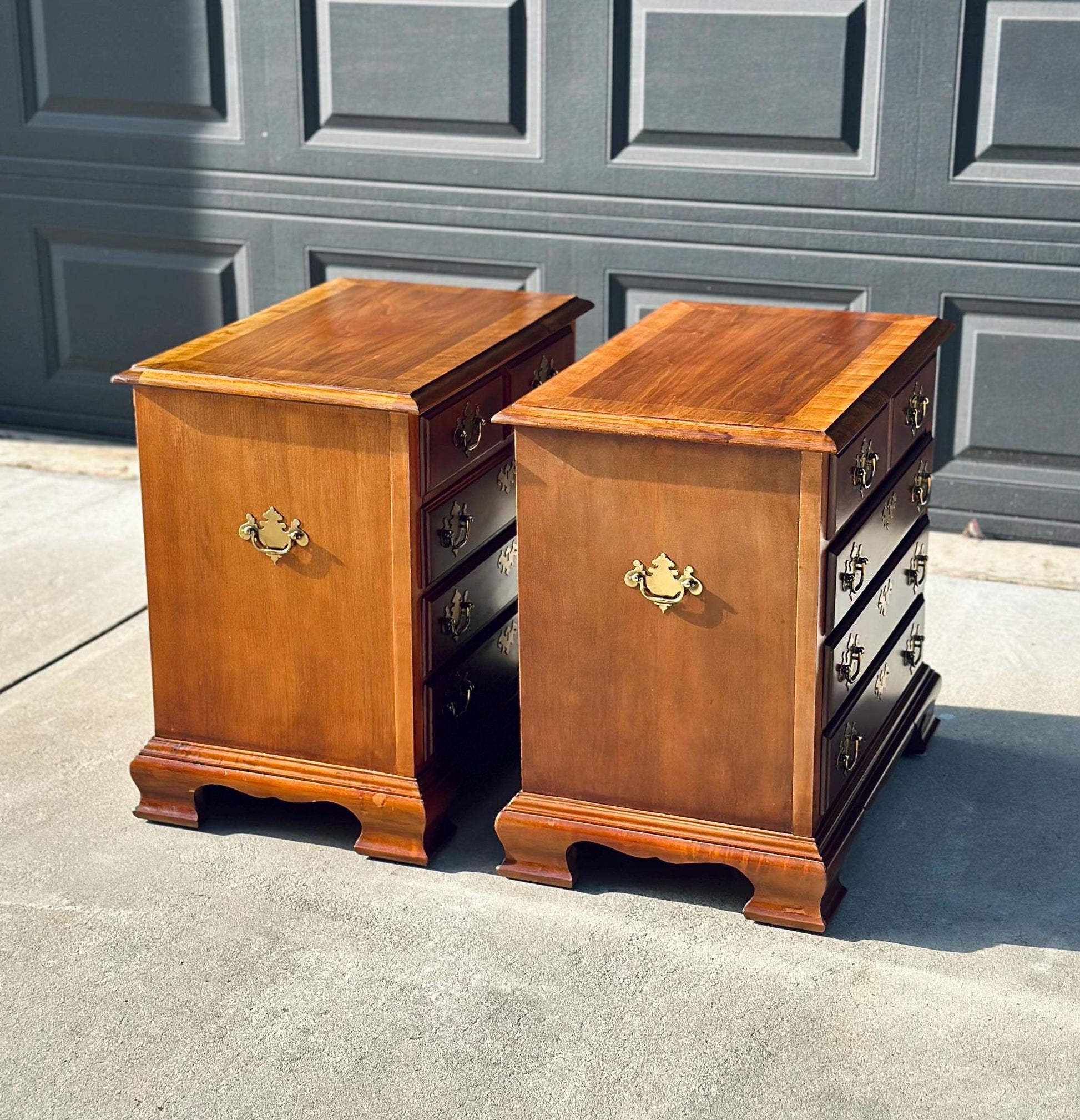 Pair of Vintage Solid Cherry Four Drawer Traditional Nightstands