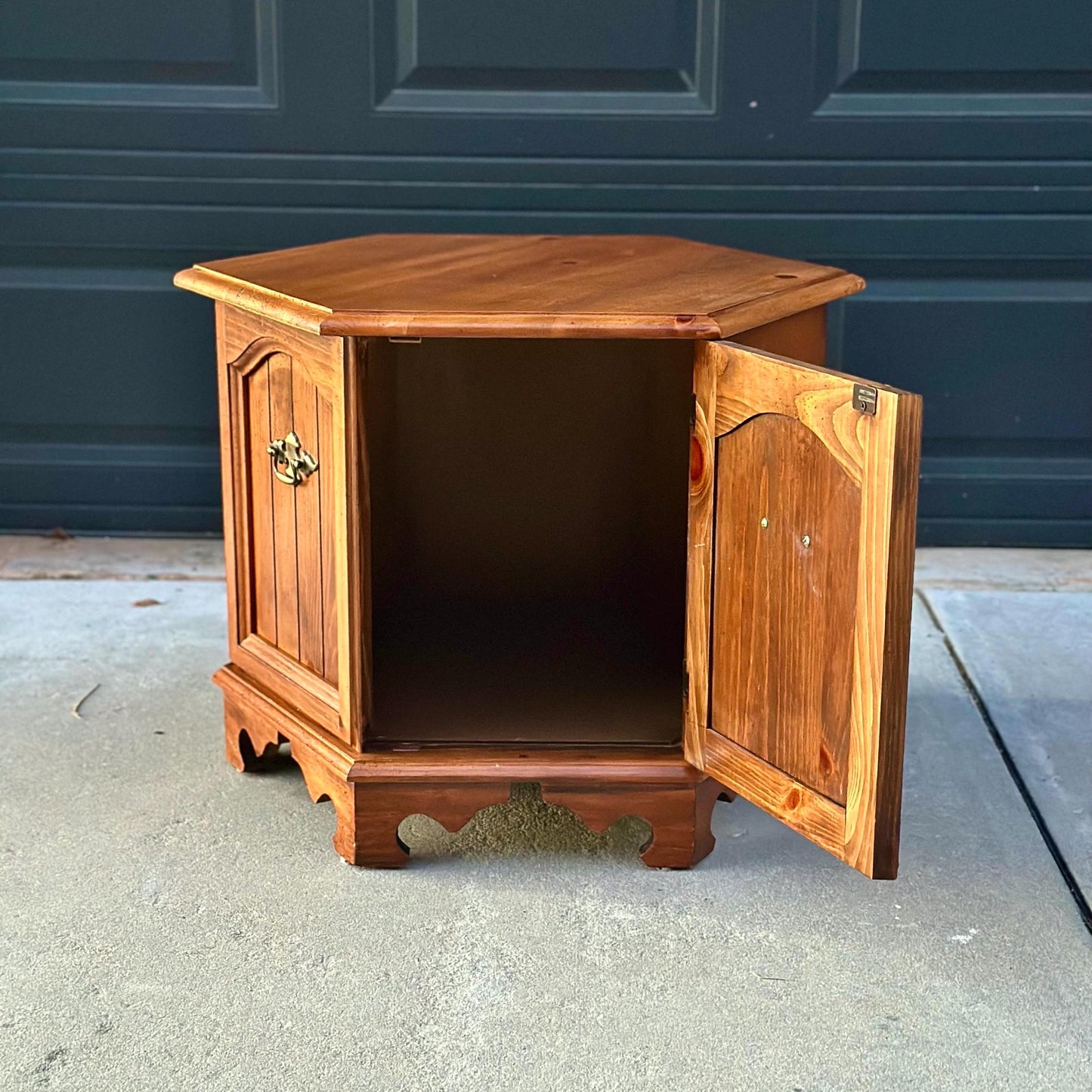 Vintage Oak Hexagon Cabinet End Table