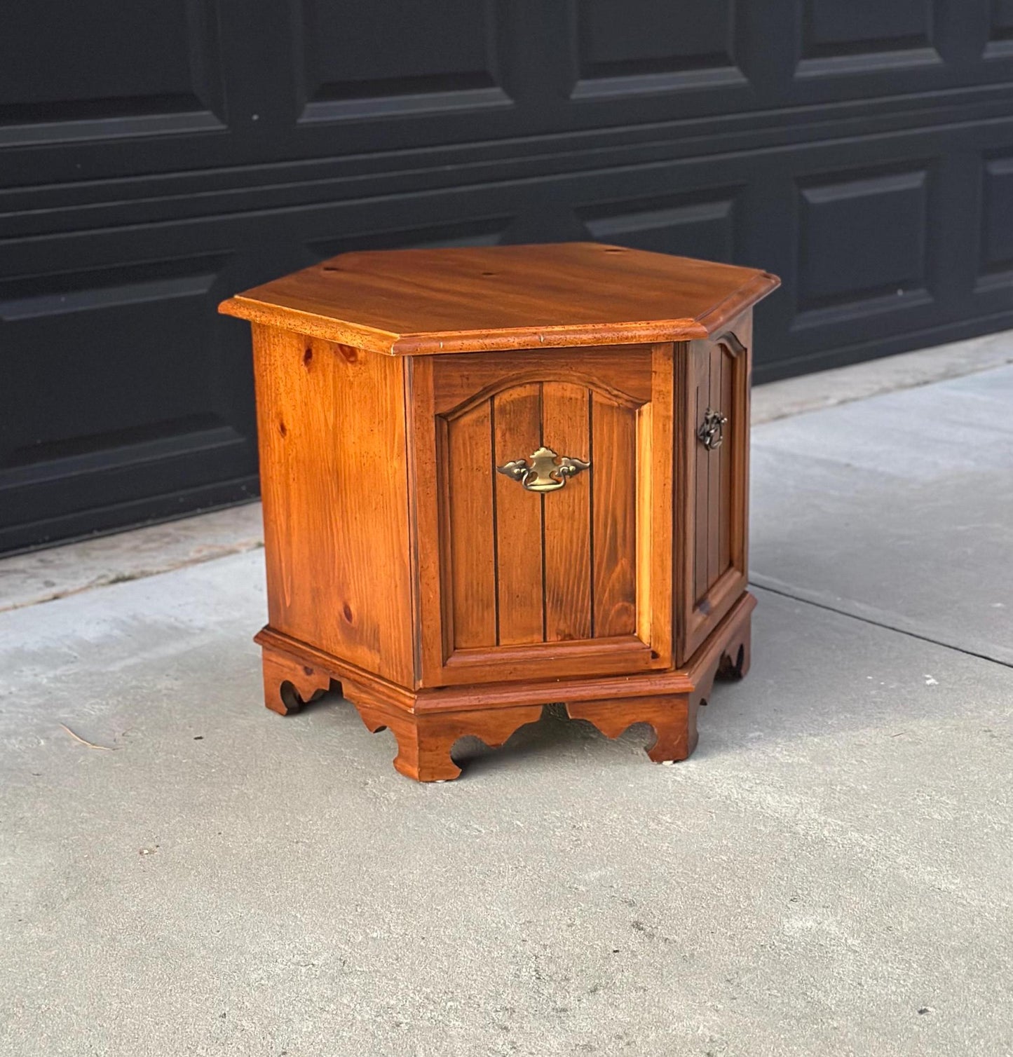 Vintage Oak Hexagon Cabinet End Table