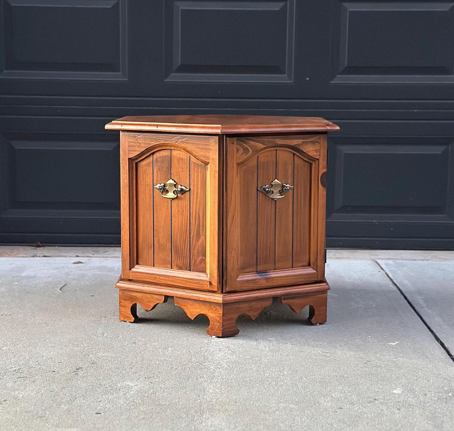 Vintage Oak Hexagon Cabinet End Table