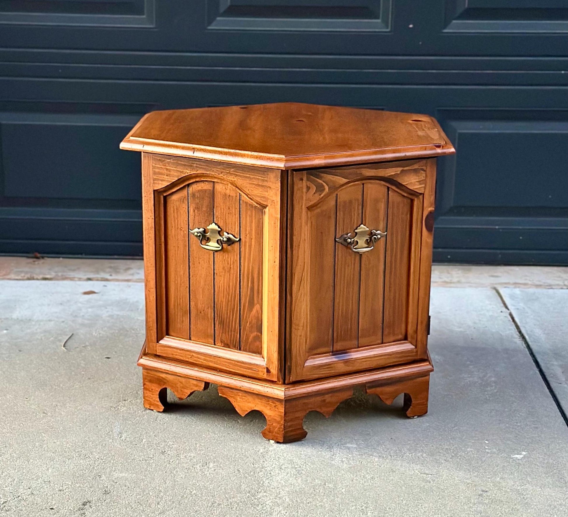 Vintage Oak Hexagon Cabinet End Table