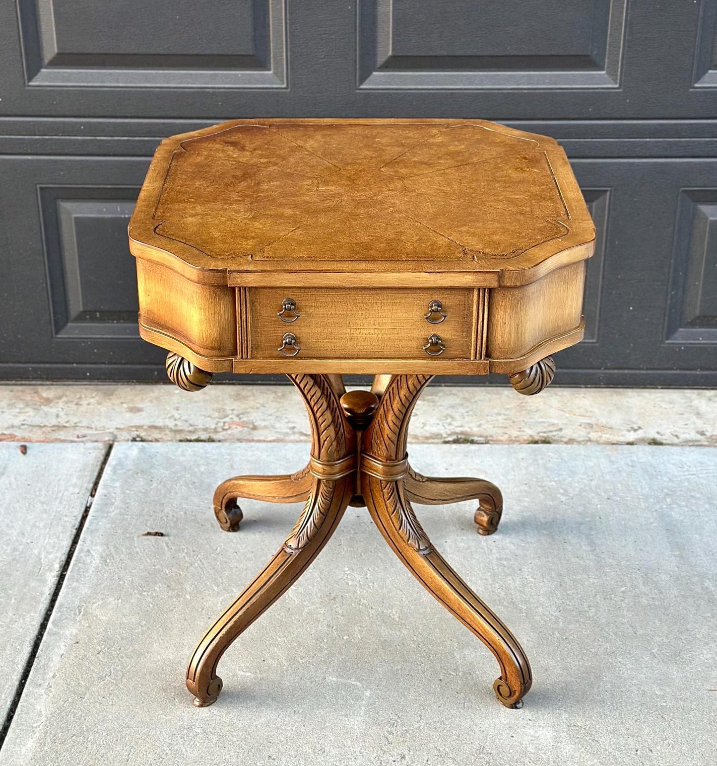 Vintage Tan Leather Top Single Drawer Lamp Table