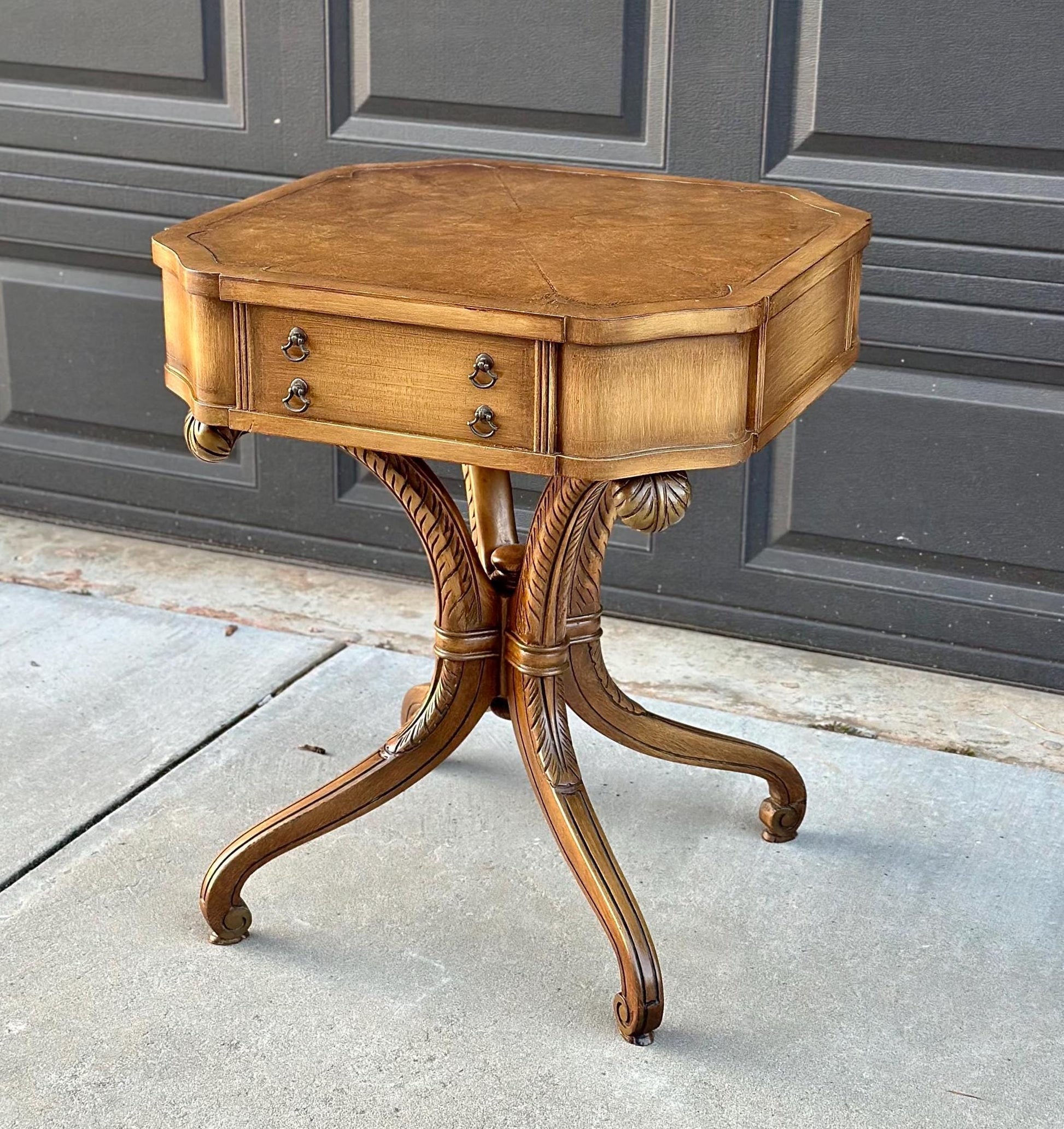 Vintage Tan Leather Top Single Drawer Lamp Table