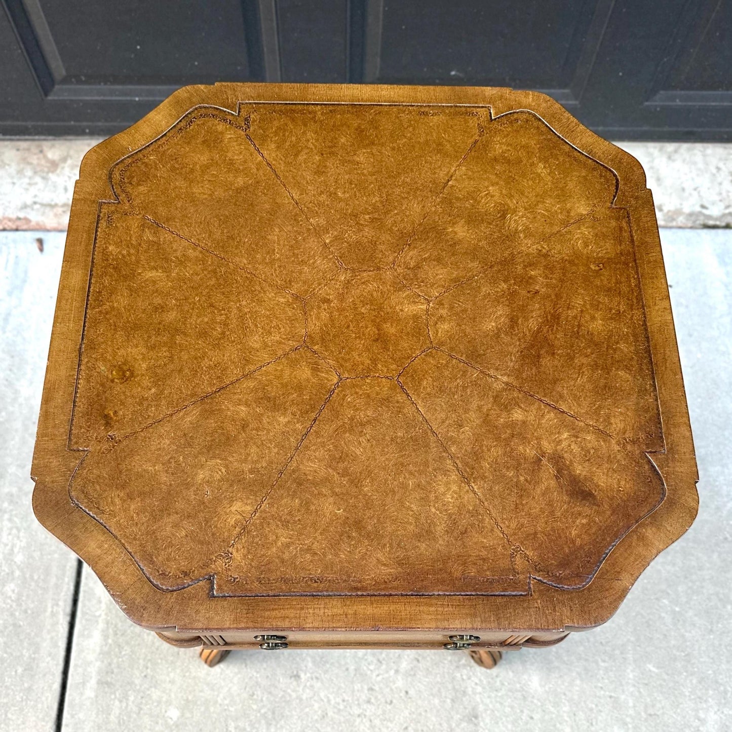 Vintage Tan Leather Top Single Drawer Lamp Table