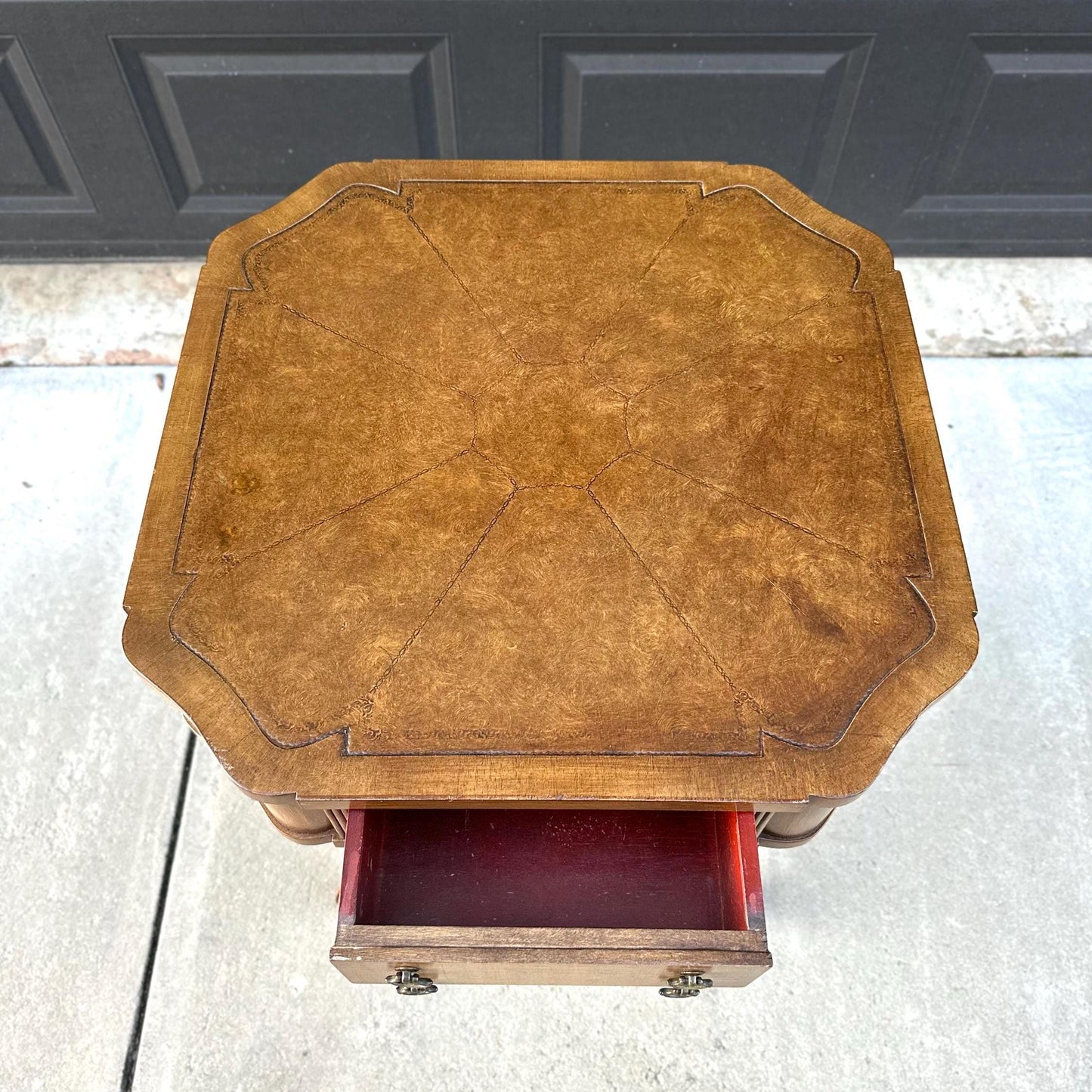 Vintage Tan Leather Top Single Drawer Lamp Table