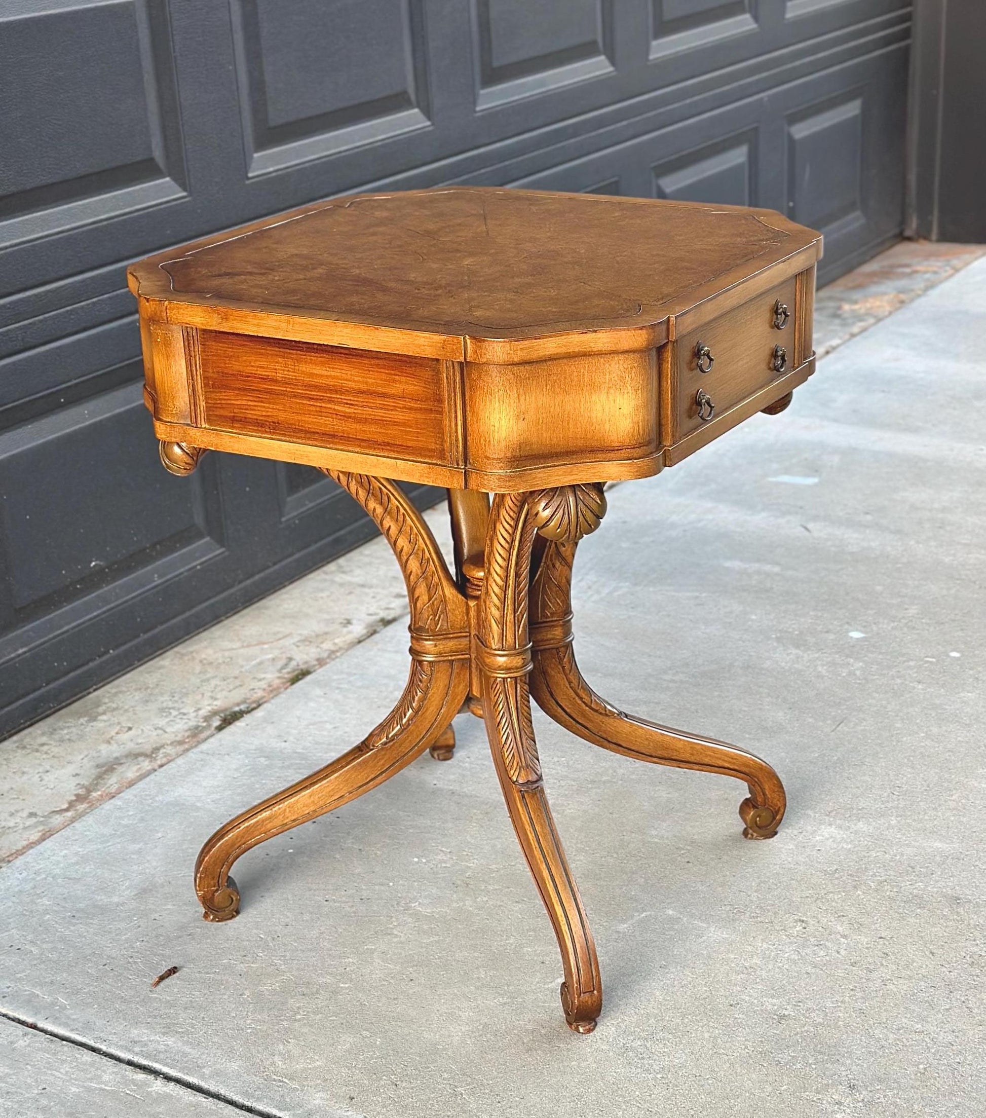 Vintage Tan Leather Top Single Drawer Lamp Table