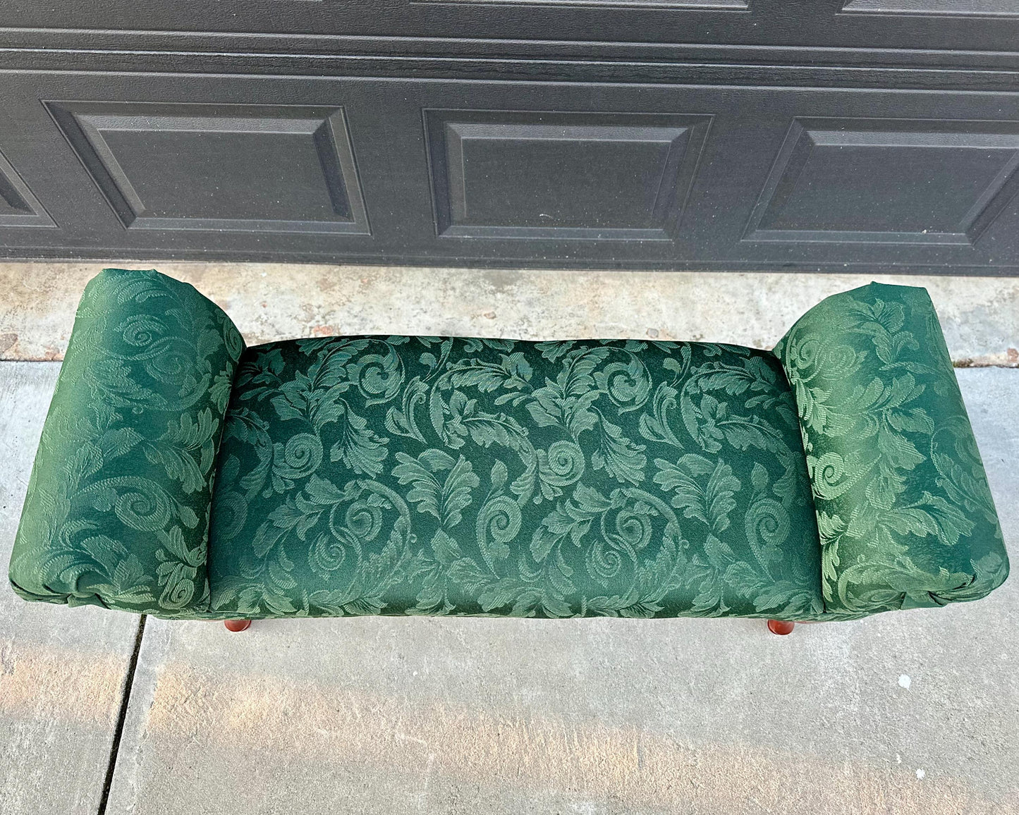 Vintage 1980's Dark Green Uphostered Sleigh Bench