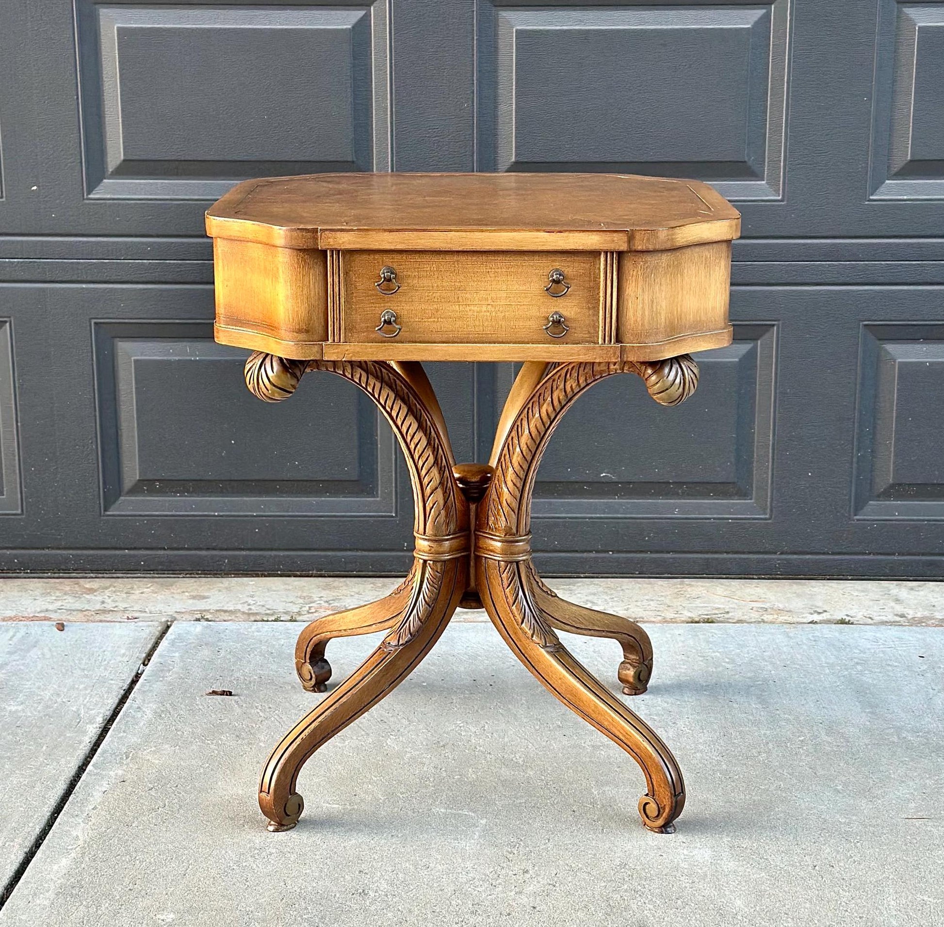 Vintage Tan Leather Top Single Drawer Lamp Table