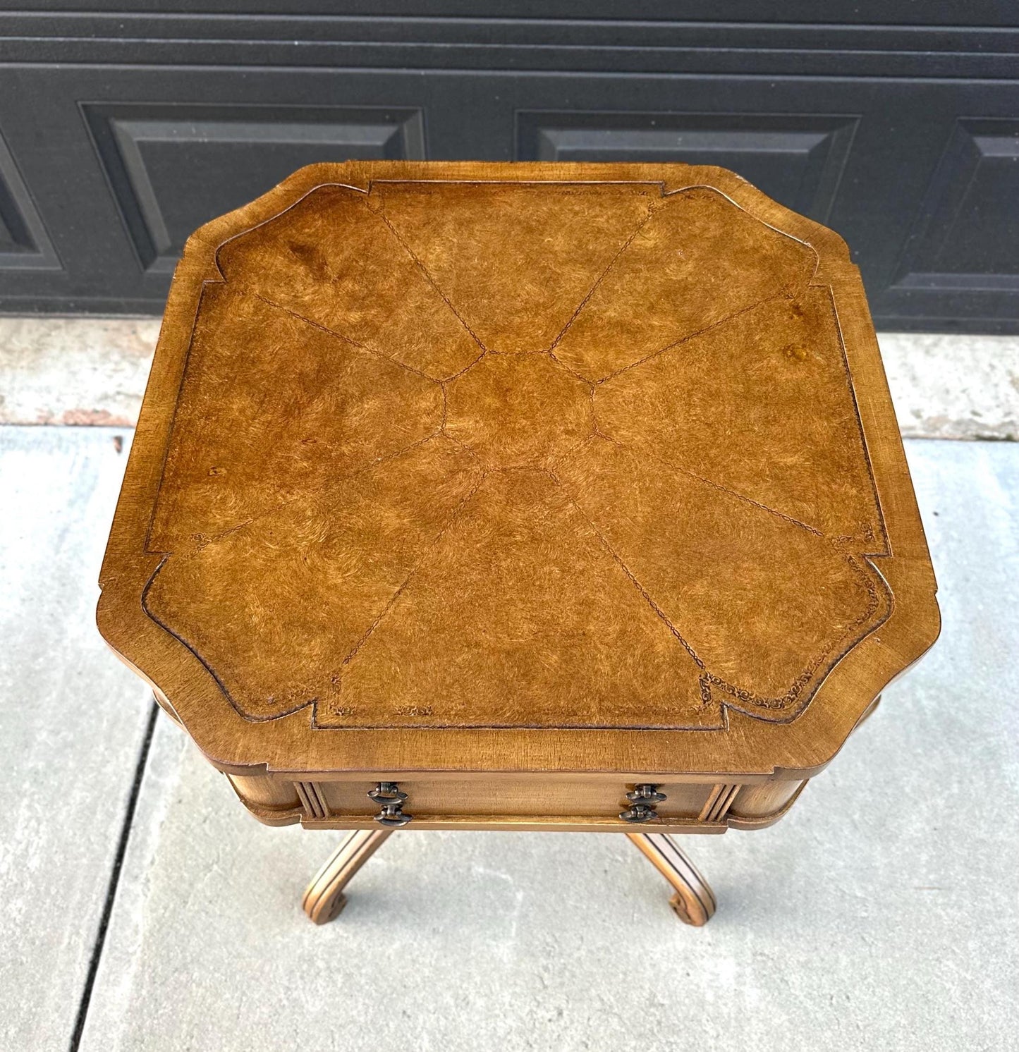 Vintage Tan Leather Top Single Drawer Lamp Table