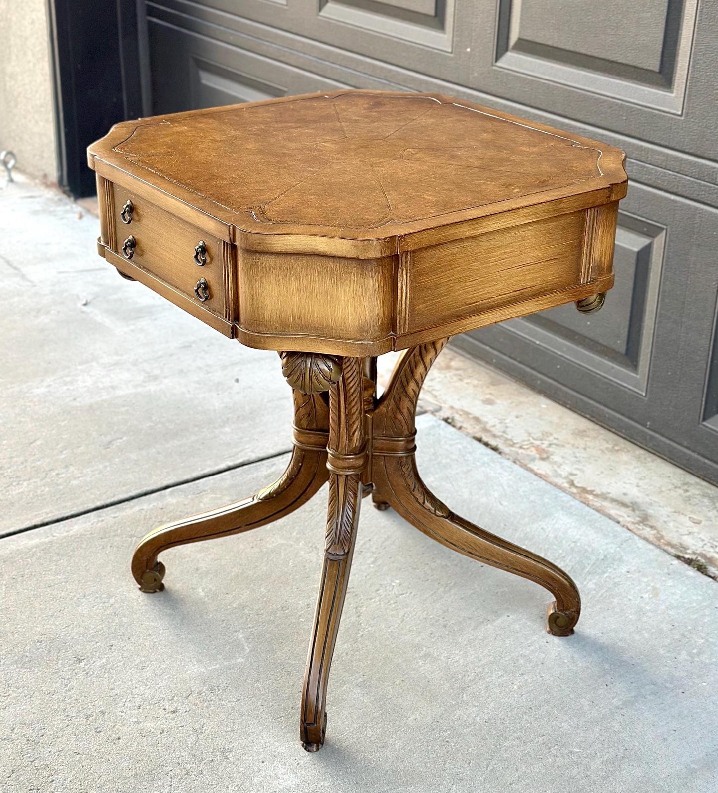 Vintage Tan Leather Top Single Drawer Lamp Table