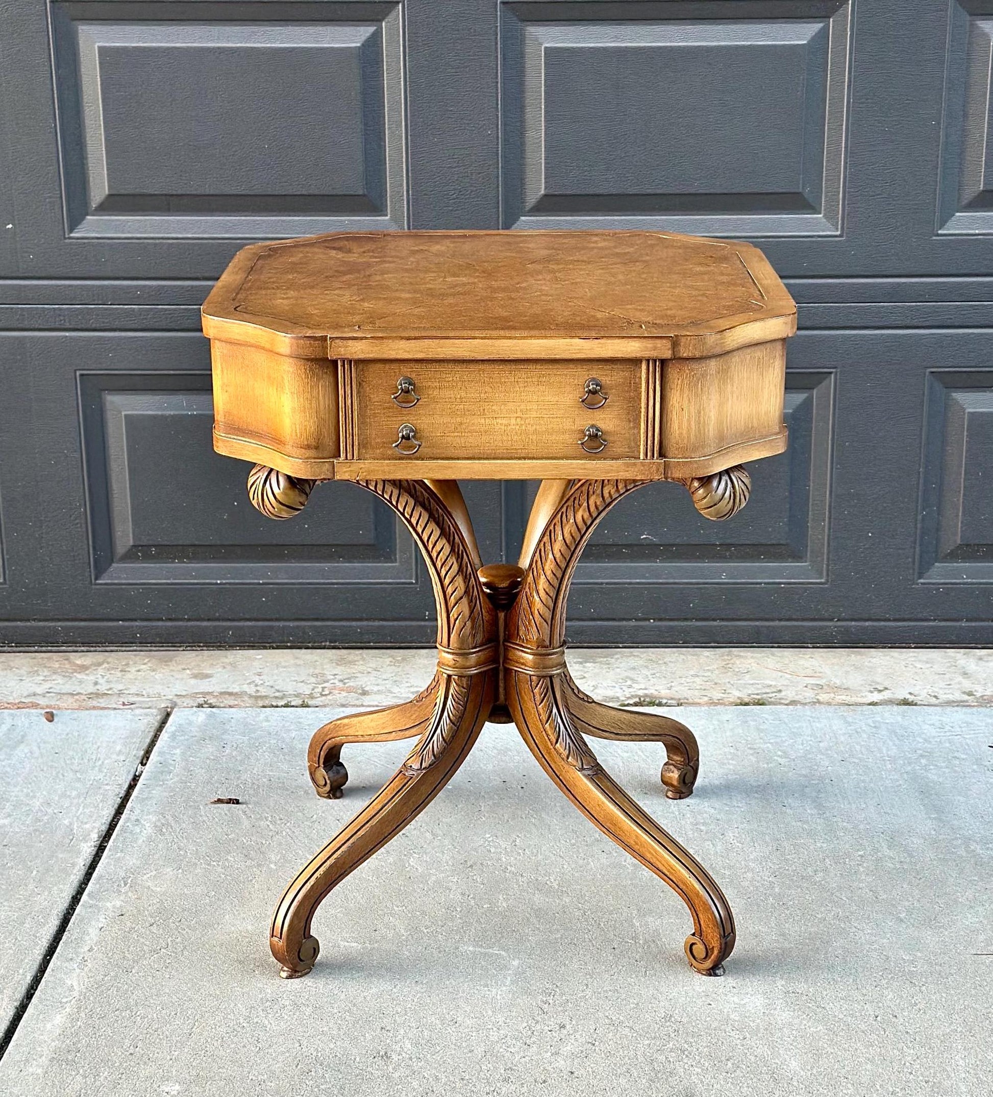 Vintage Tan Leather Top Single Drawer Lamp Table